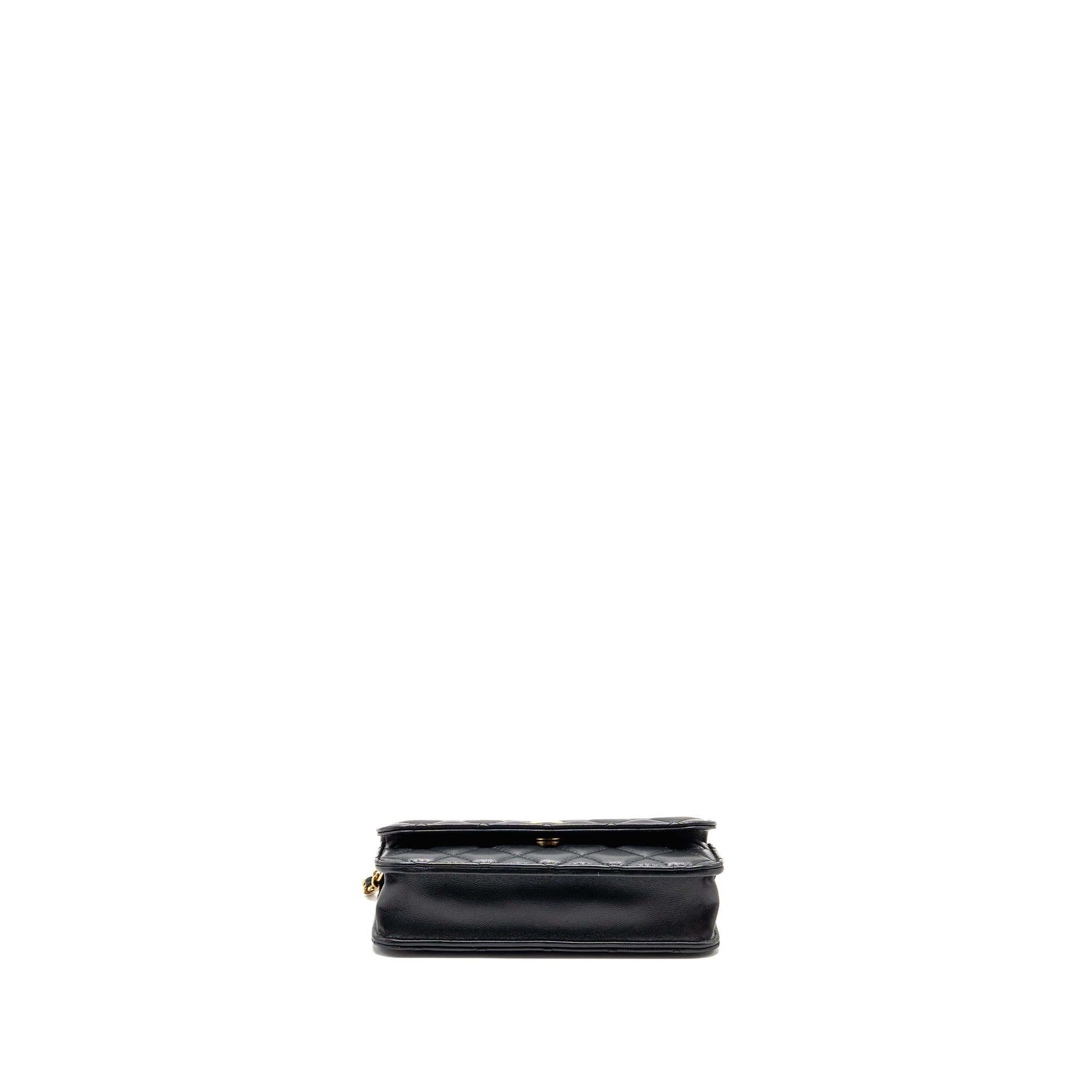 CHANEL PEARL CRUSH MINI FLAP WALLET ON CHAIN LAMBSKIN BLACK GHW (MICROCHIP)