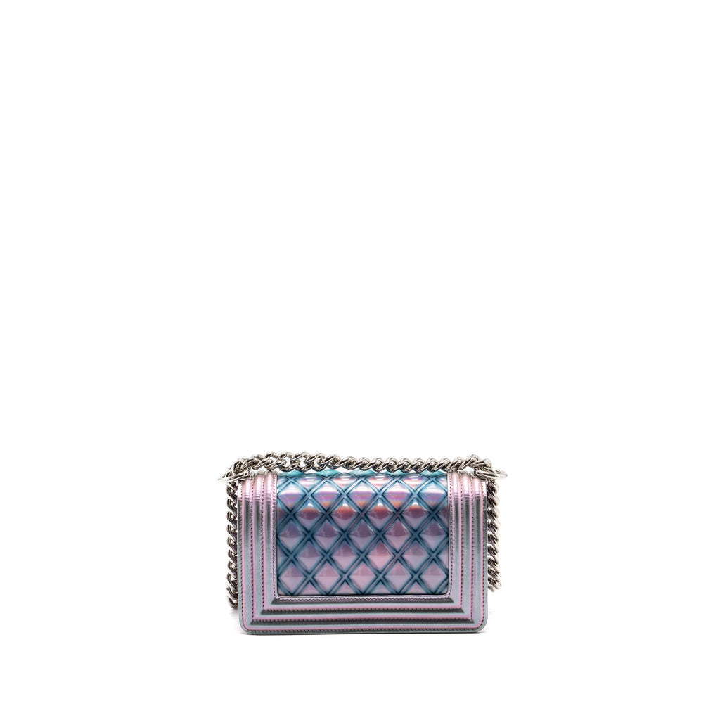 CHANEL 18S SMALL BOY BAG LIMITED PVC / PATENT CALFSKIN LEATHER IRIDESCENT LIGHT PURPLE SHW