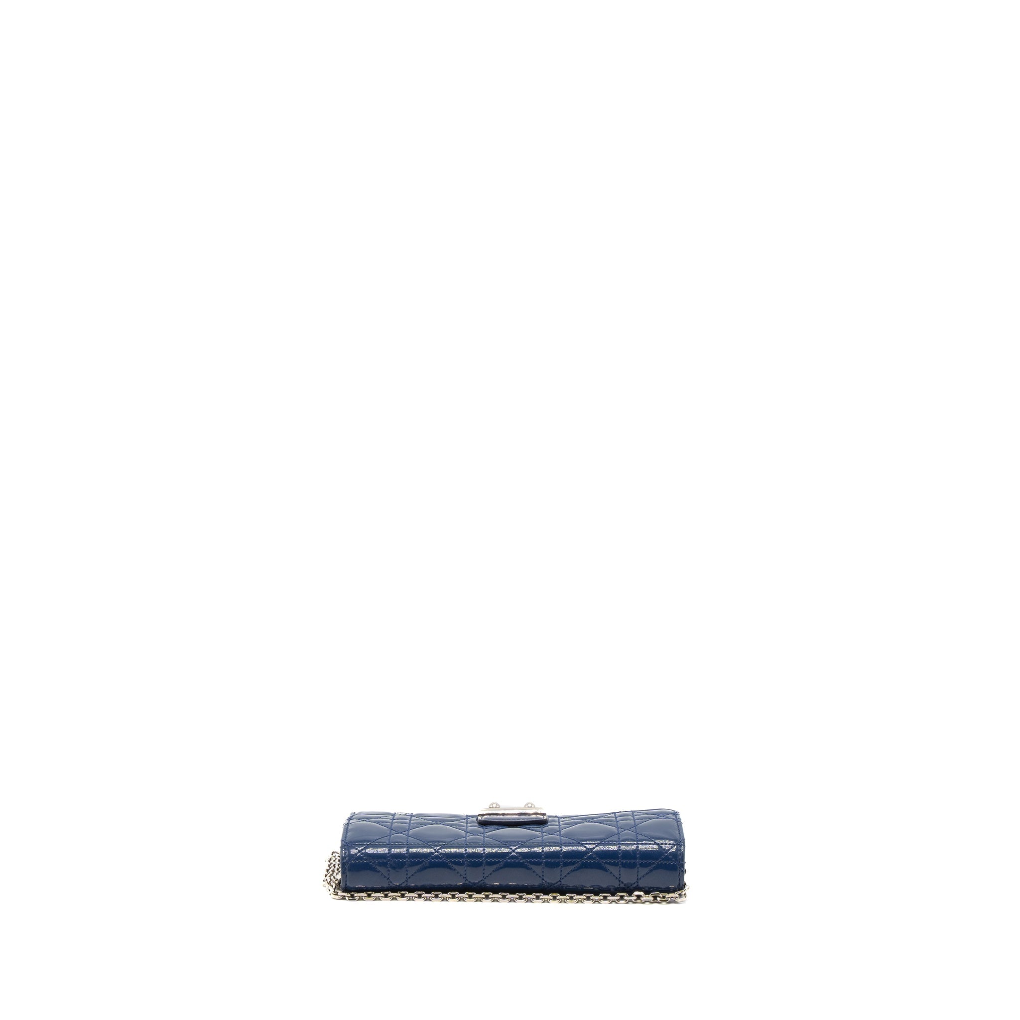 DIOR FLAP WALLET WITH CHAIN PATENT BLUE SHW
