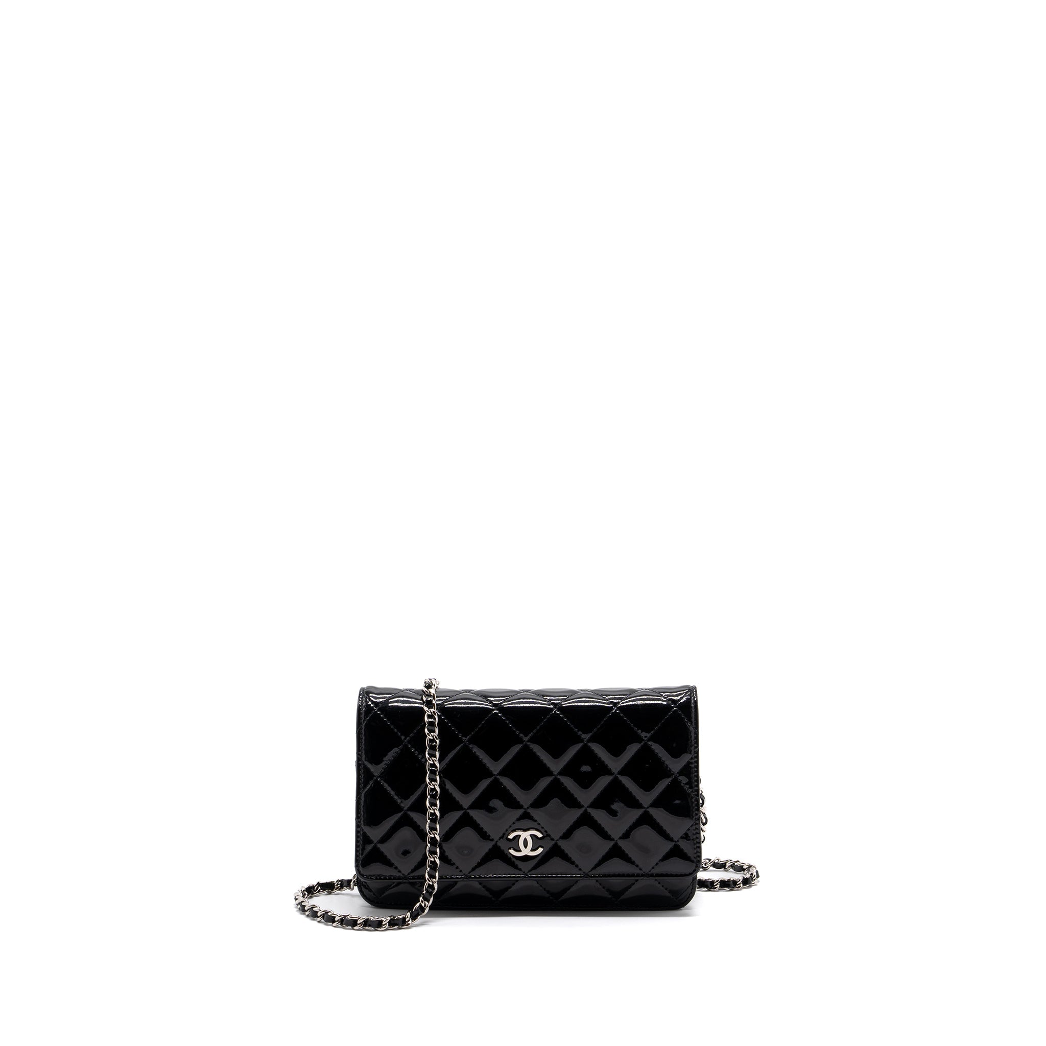CHANEL CLASSIC WALLET ON CHAIN PATENT BLACK SHW