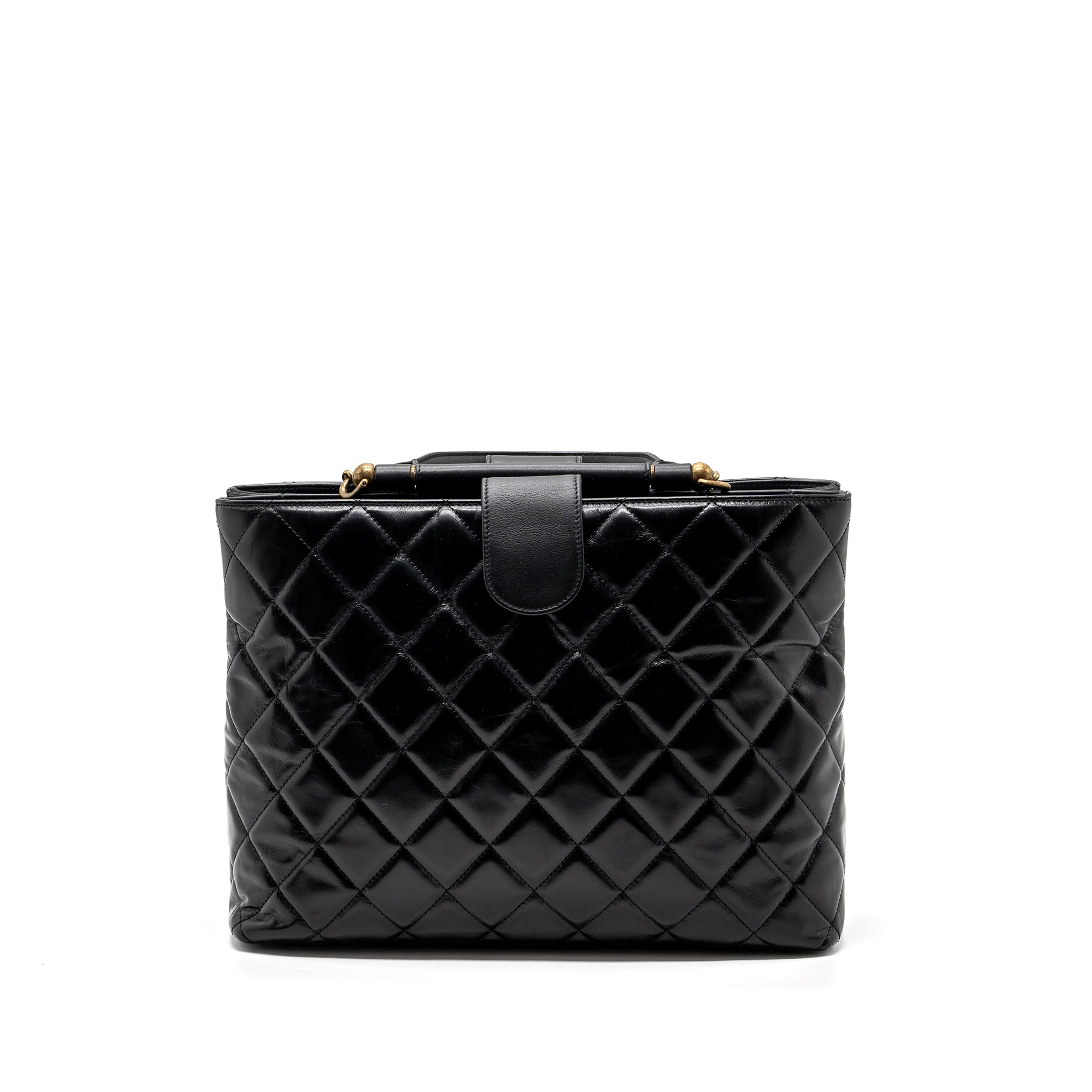 CHANEL LARGE TOTE BAG CALFSKIN BLACK BRUSHED GHW