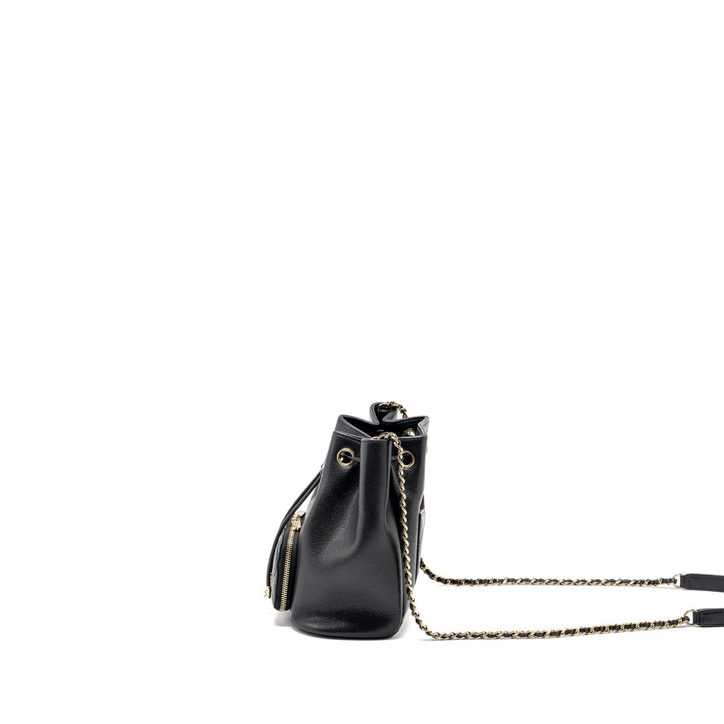 CHANEL BUSINESS AFFINITY DRAWSTRING BUCKET BAG CAVIAR BLACK GHW