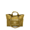 CHANEL DEAUVILLE TOTE BAG CANVAS OLIVE GREEN LGHW (MICROCHIP)