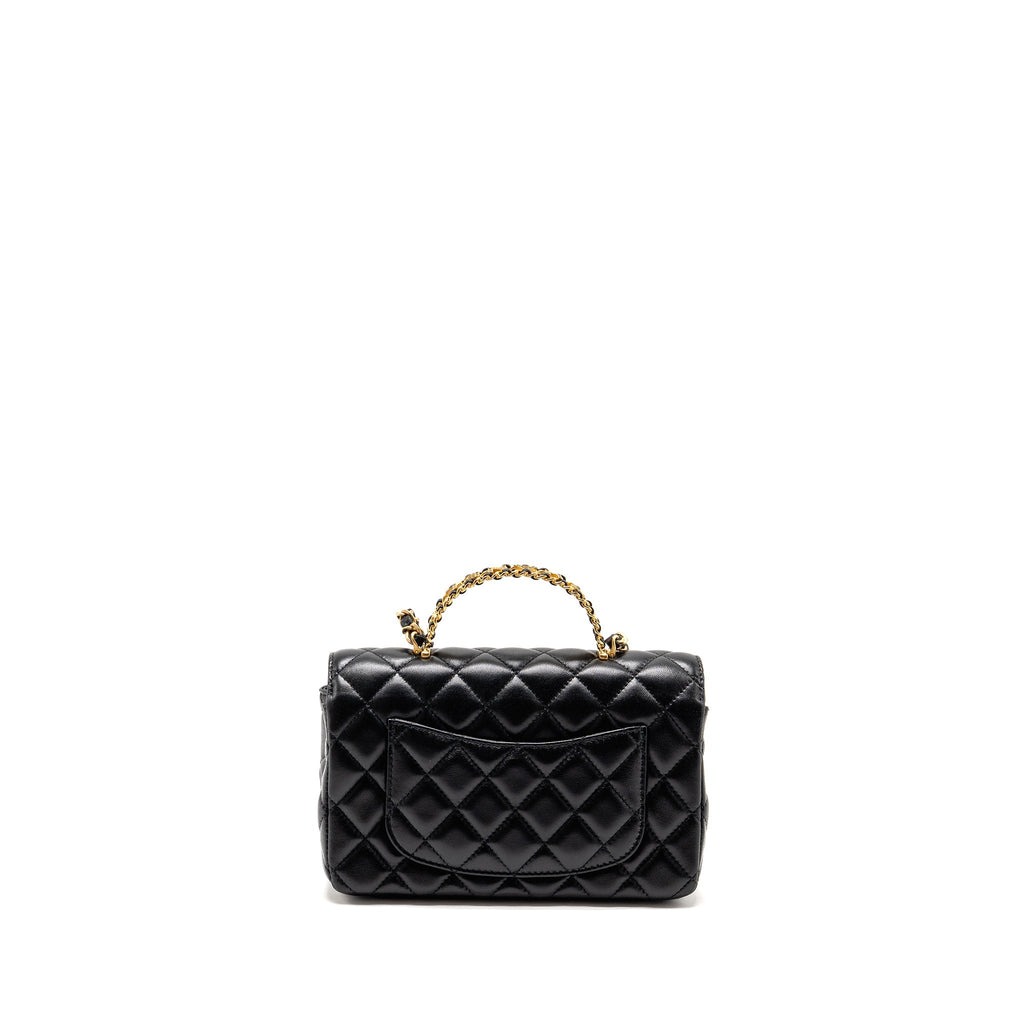 CHANEL 24C DETAIL TOP HANDLE FLAP BAG LAMBSKIN BLACK GHW (MICROCHIP)