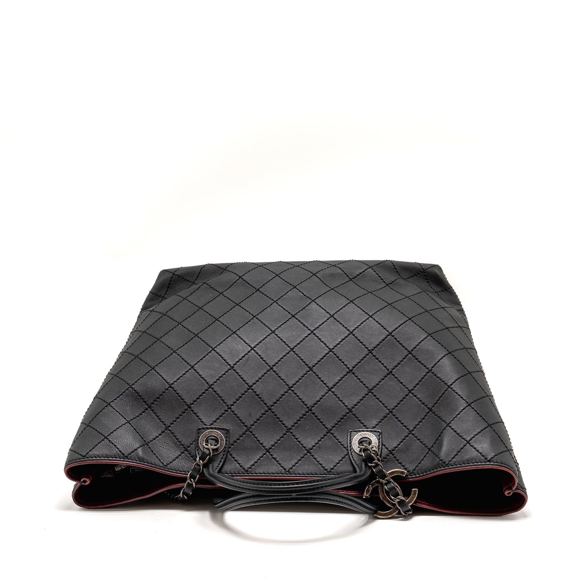 CHANEL ON THE ROAD STITCHED TOTE BAG CALFSKIN BLACK RUTHENIUM SILVER HARDWARE