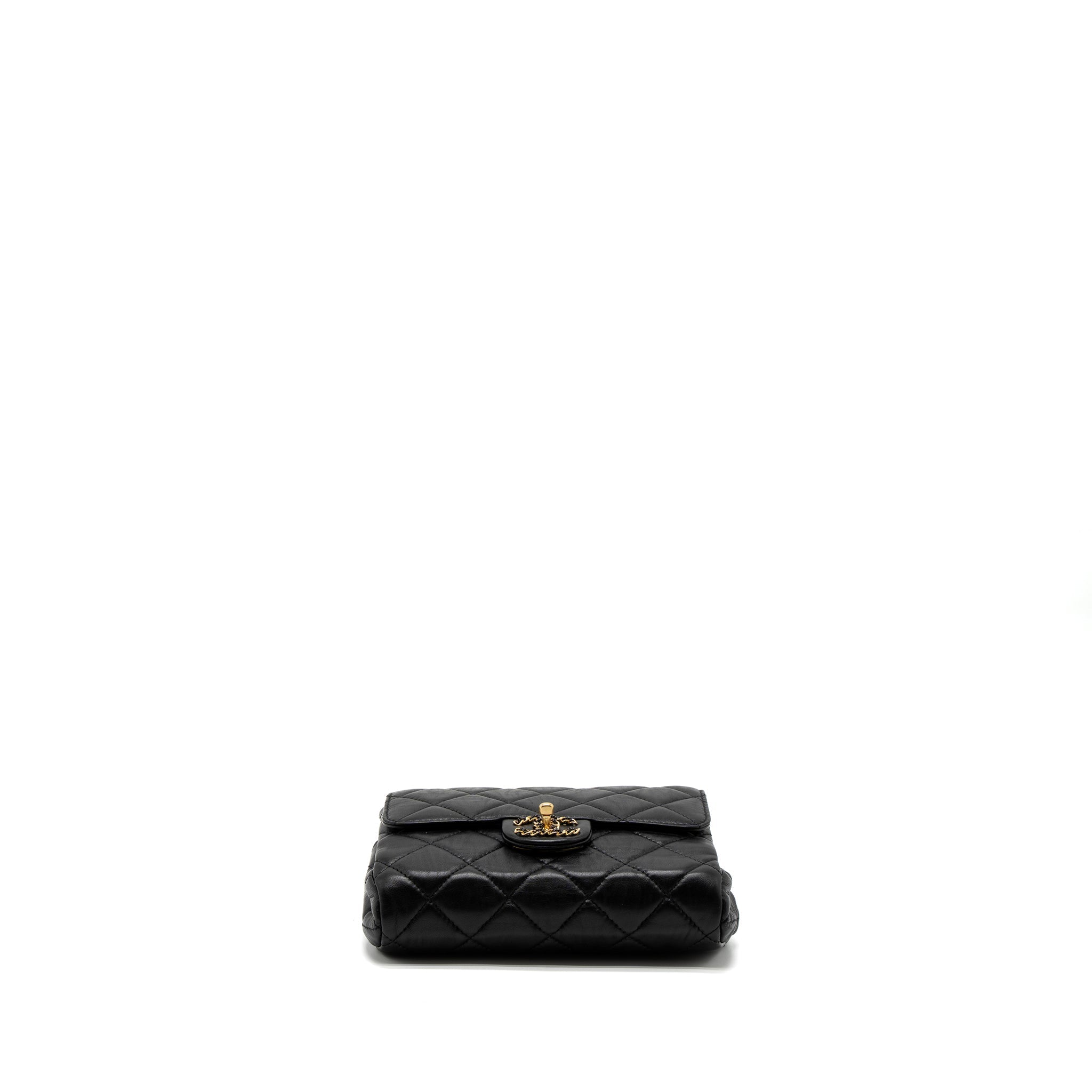CHANEL QUILTED SQUARE FLAP BAG GOATSKIN BLACK BRUSHED GHW (MICROCHIP)