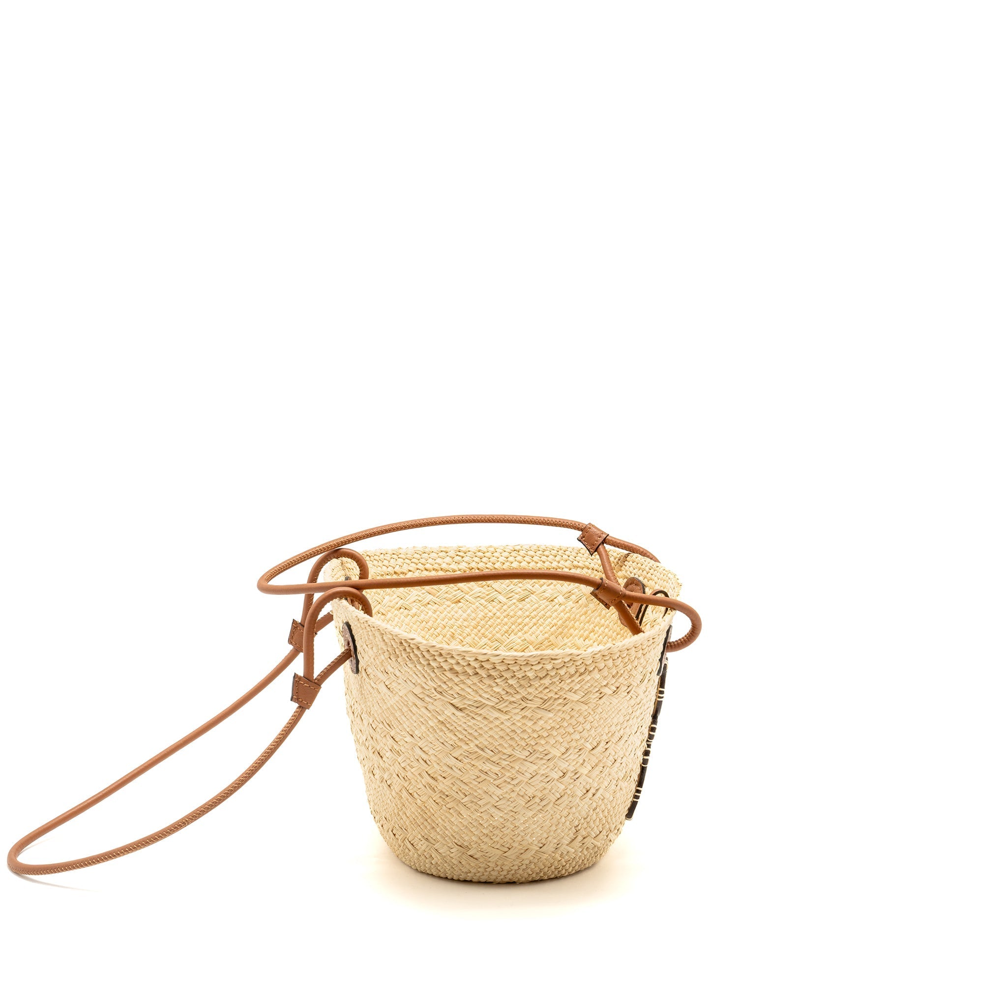 LOEWE ANAGRAM BUSKET SMALL BAG IRACA PALM/CALFSKIN NATURAL/TAN