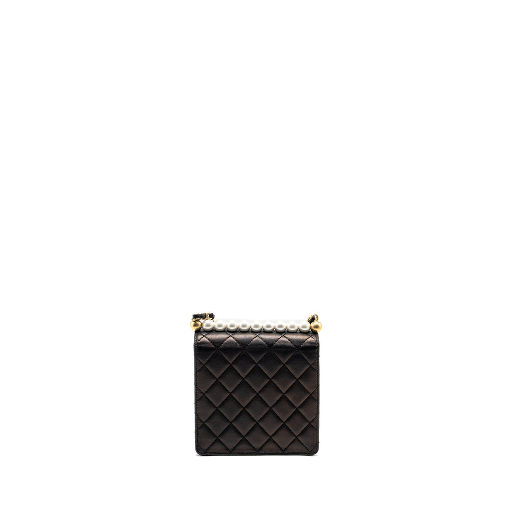 CHANEL VERTICAL PEARL FLAP BAG GOATSKIN BLACK GHW