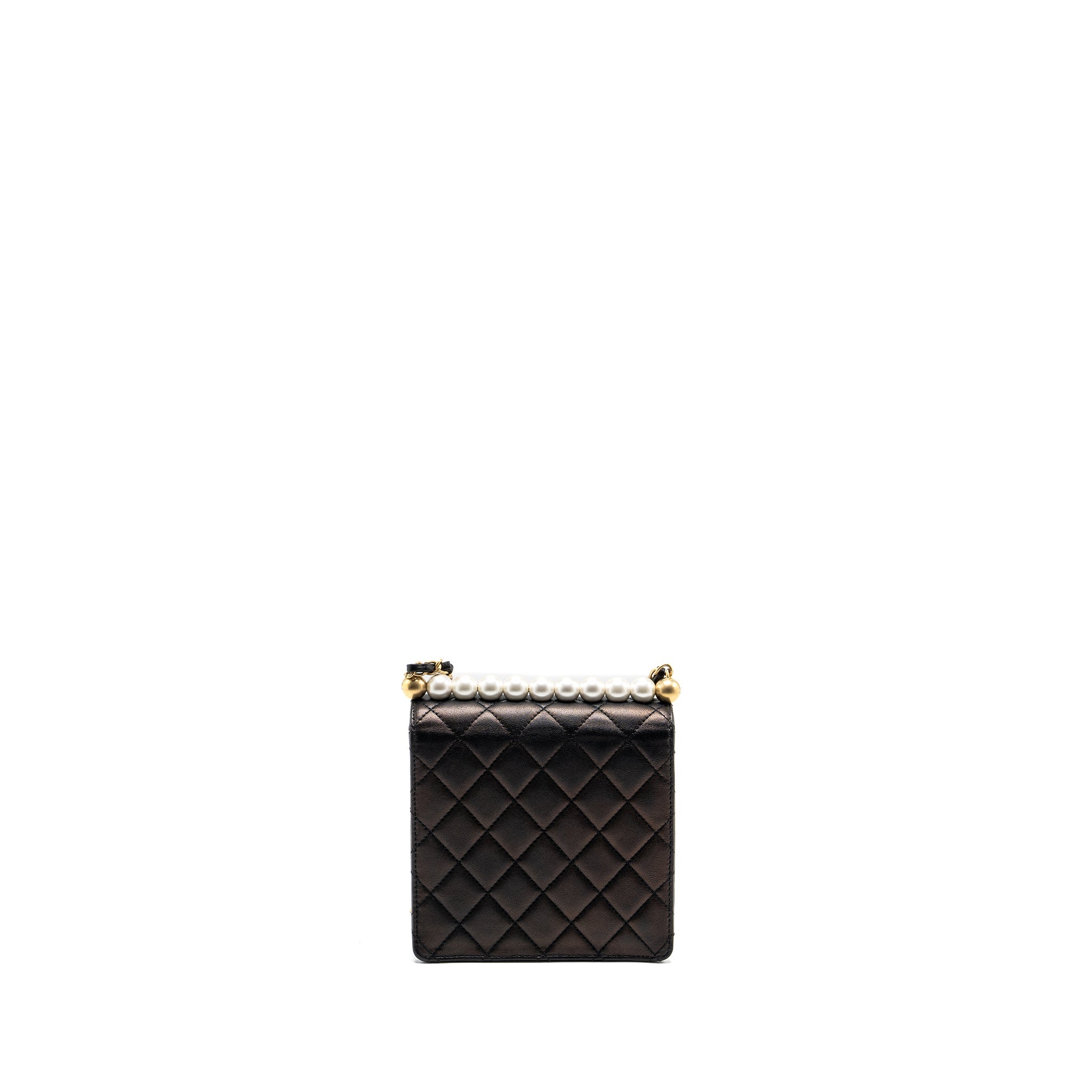 CHANEL VERTICAL PEARL FLAP BAG GOATSKIN BLACK GHW