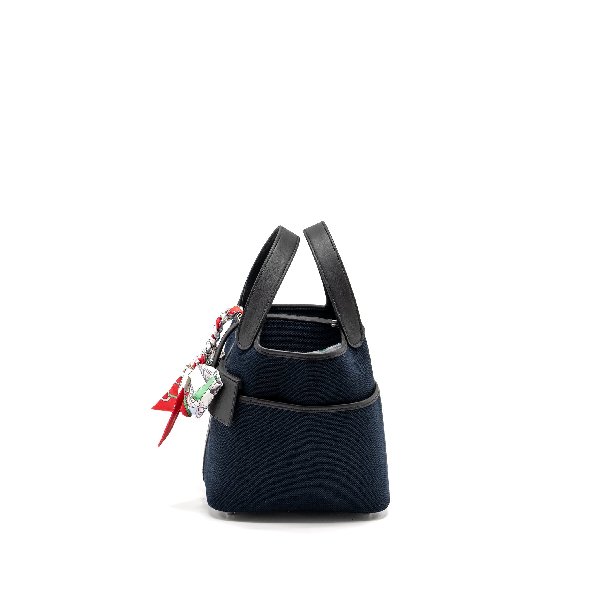 HERMES CARGO PICOTIN 18 LOCK BAG CANVAS/SWIFT BLEU MARINE/BLACK SHW