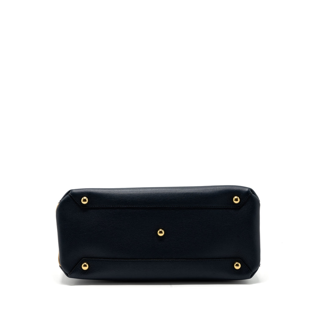 BURBERRY THE LARGE BANNER BAG CALFSKIN DARK BLUE/MULTICOLOUR GHW
