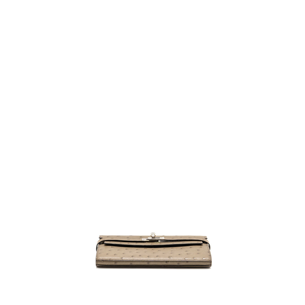 HERMES KELLY LONG WALLET OSTRICH GRIS TOURTERELLE SHW