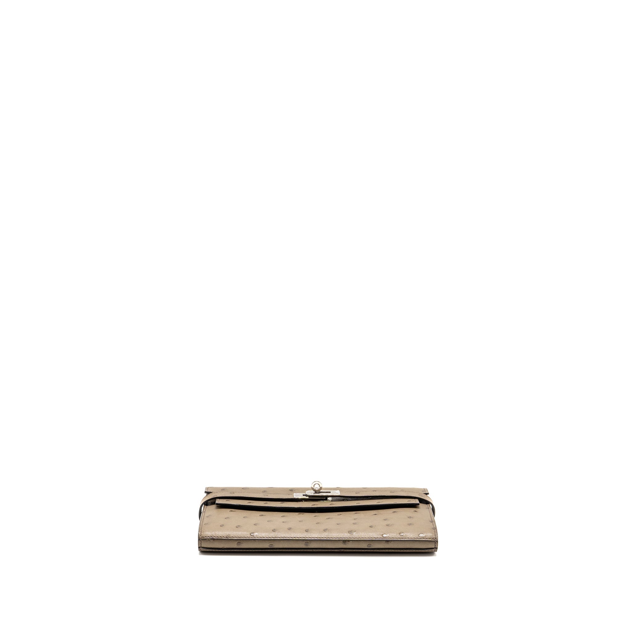 HERMES KELLY LONG WALLET OSTRICH GRIS TOURTERELLE SHW
