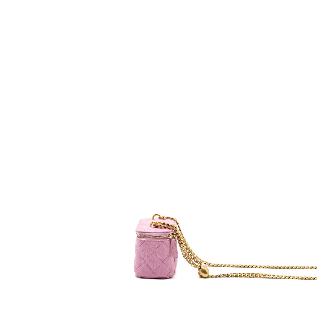 CHANEL MINI VANITY WITH CHAIN CAVIAR LIGHT PINK GHW (MICROCHIP)
