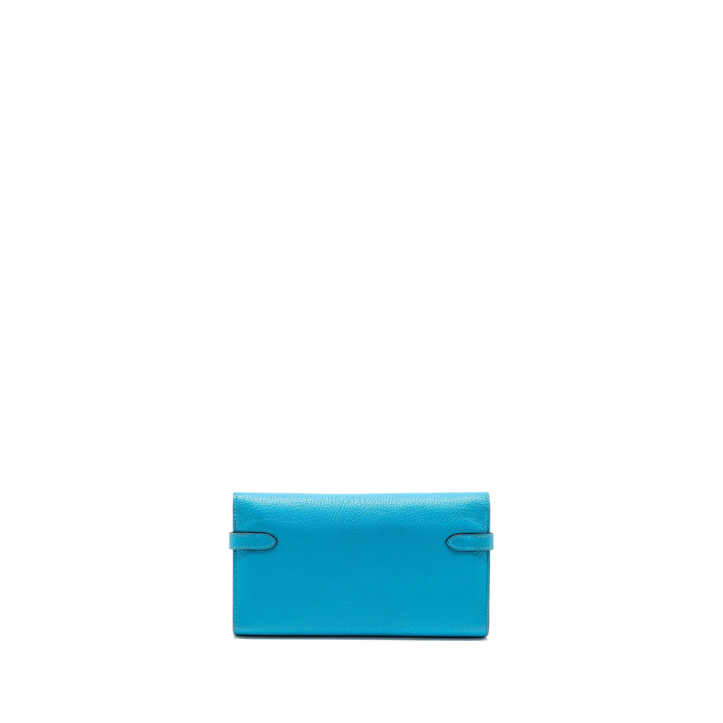 HERMES KELLY LONG WALLET CHEVRE MYSORE LEATHER BLUE AZTEQUE SHW