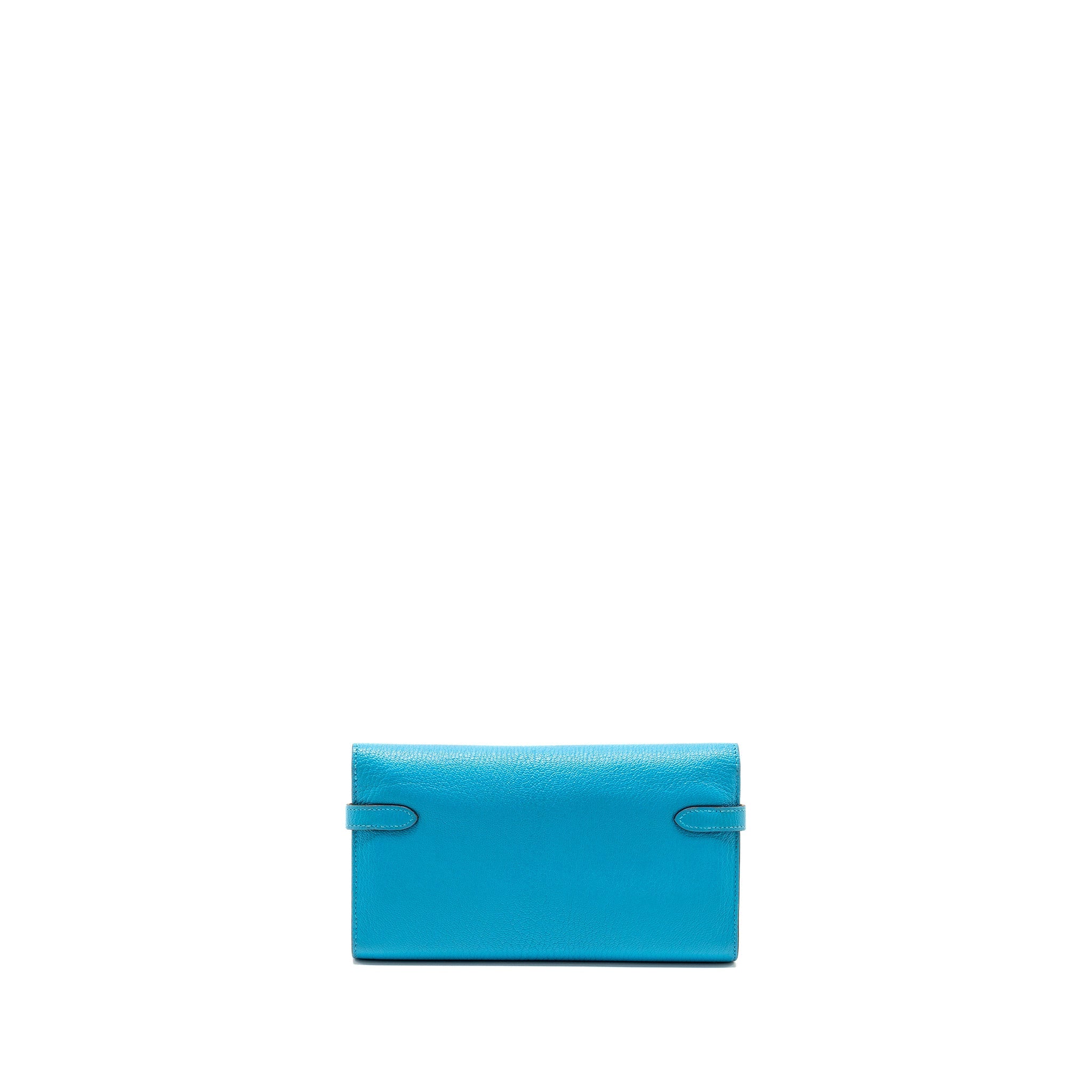 HERMES KELLY LONG WALLET CHEVRE MYSORE LEATHER BLUE AZTEQUE SHW