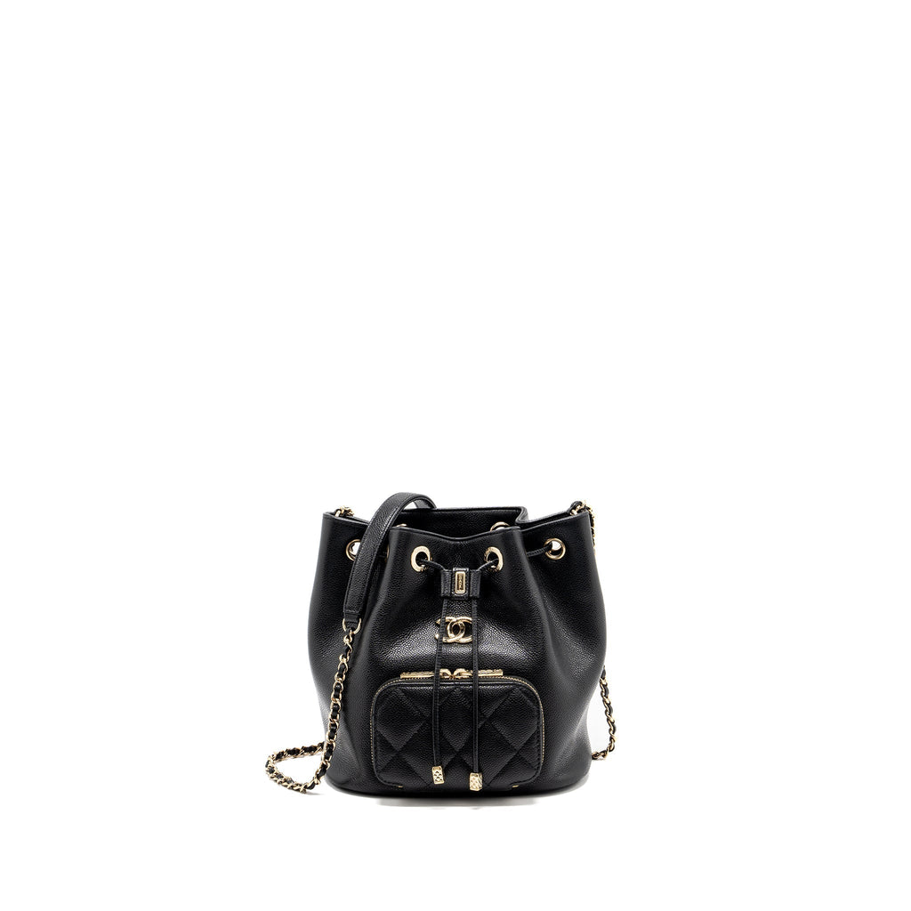 CHANEL BUSINESS AFFINITY DRAWSTRING BUCKET BAG CAVIAR BLACK GHW