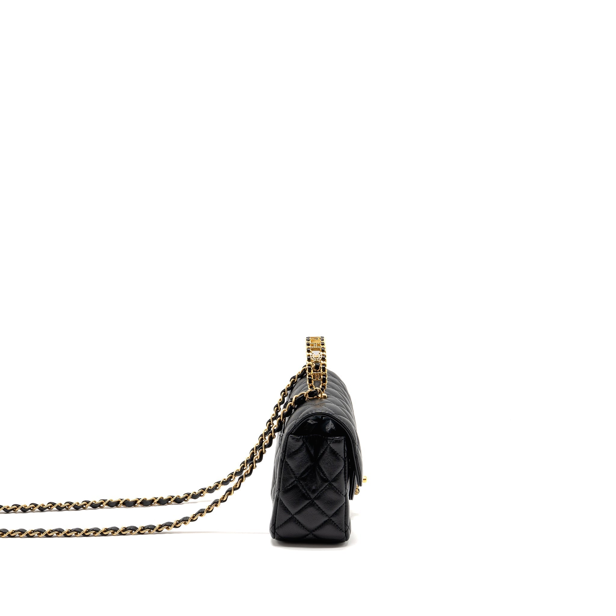 CHANEL 24C DETAIL TOP HANDLE FLAP BAG LAMBSKIN BLACK GHW (MICROCHIP)