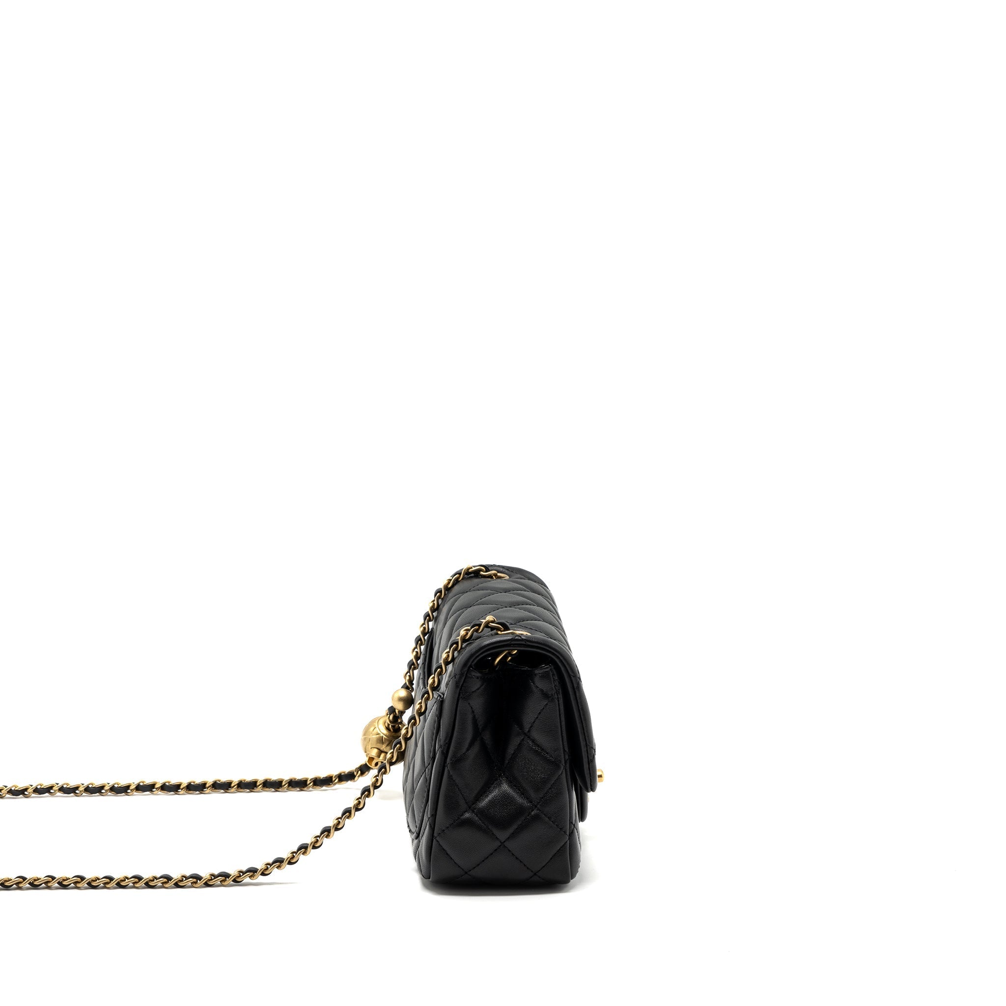 CHANEL PEARL CRUSH MINI  SQUARE FLAP BAG LAMBSKIN BLACK GHW (MICROCHIP)