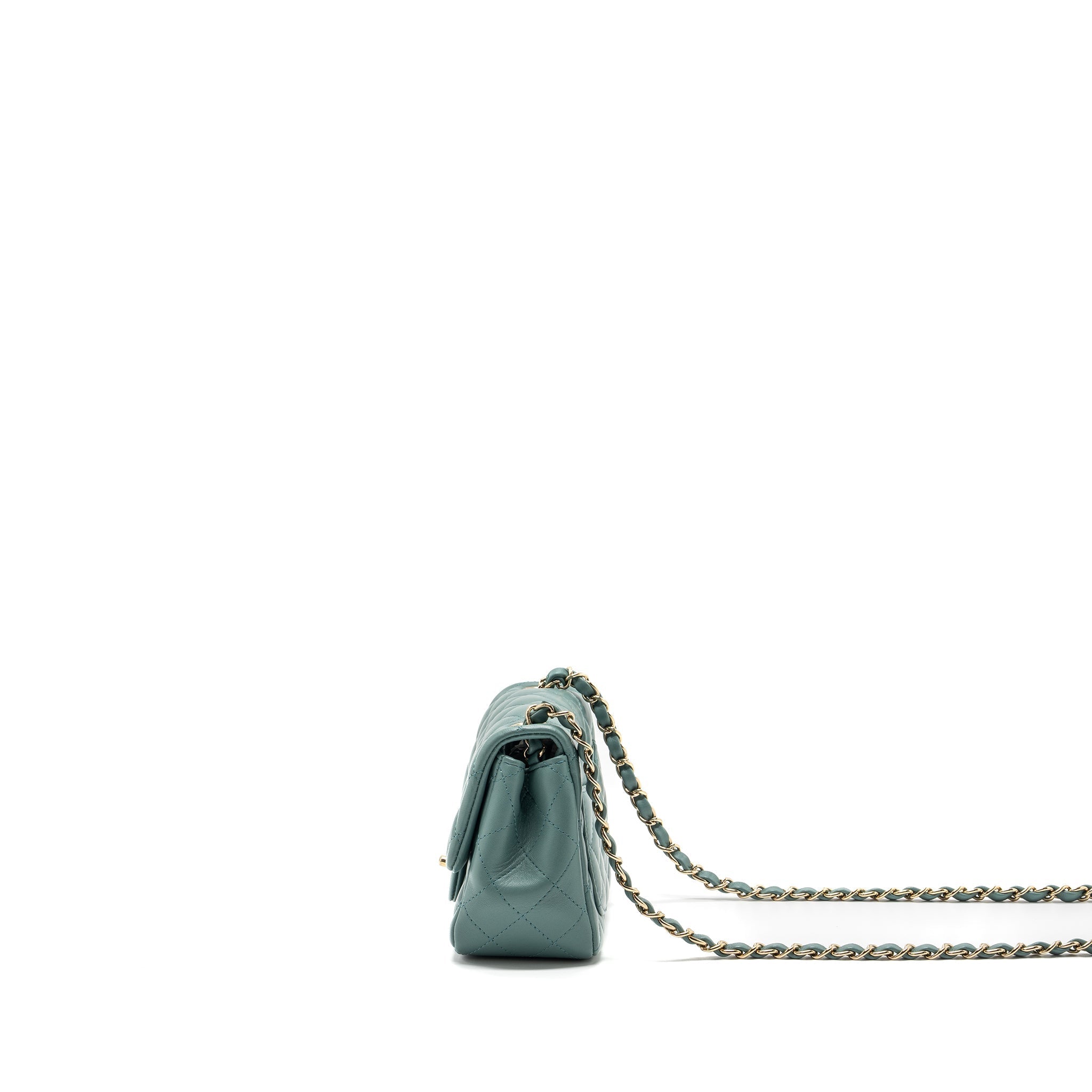 CHANEL CLASSIC MINI SQUARE FLAP BAG LAMBSKIN GREEN LGHW (MICROCHIP)