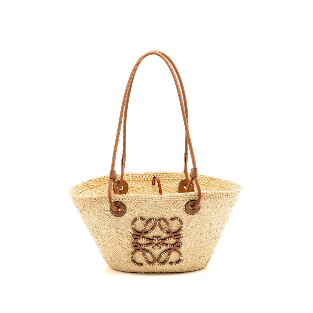 LOEWE ANAGRAM BUSKET SMALL BAG IRACA PALM/CALFSKIN NATURAL/TAN