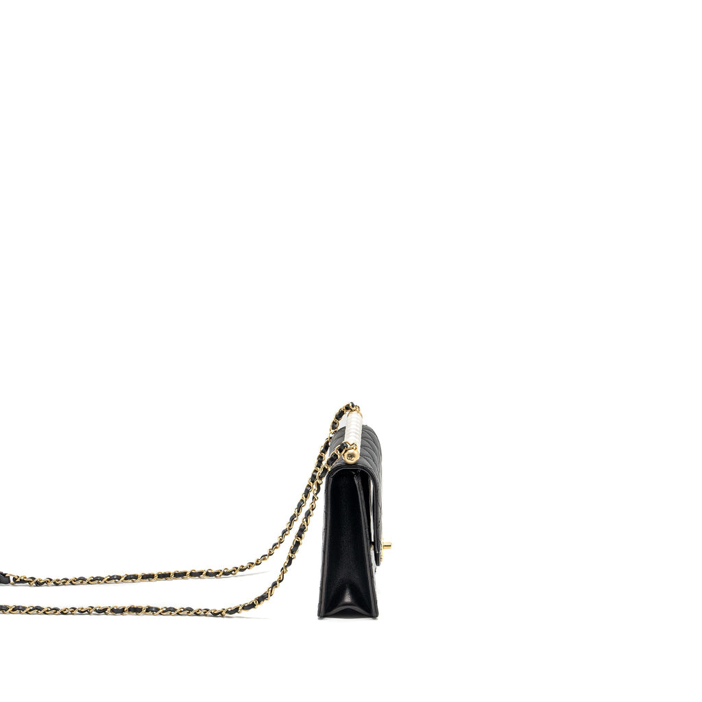 CHANEL VERTICAL PEARL FLAP BAG GOATSKIN BLACK GHW