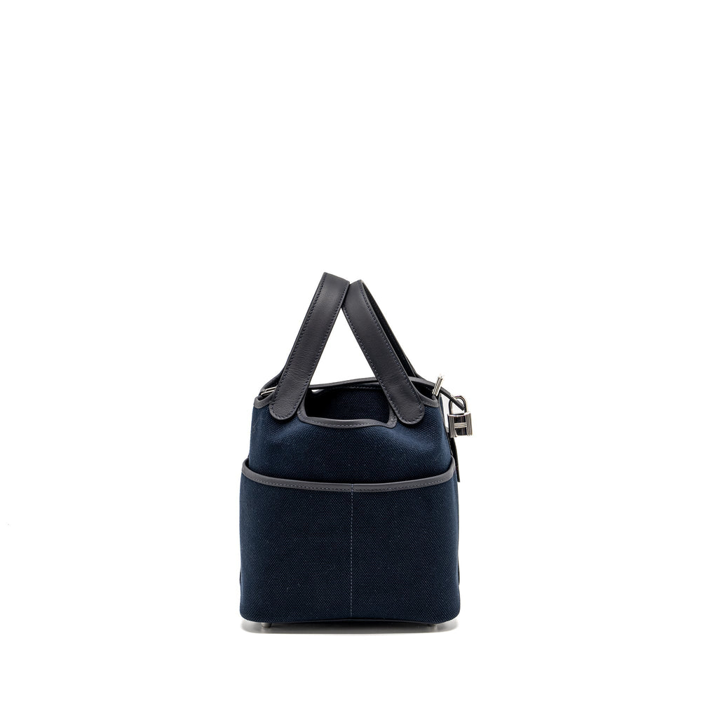 HERMES PICOTIN 18 LOCK BAG CARGO POCKETS TOILE GOELAND/SWIFT BLEU MARINE/CABAN SHW