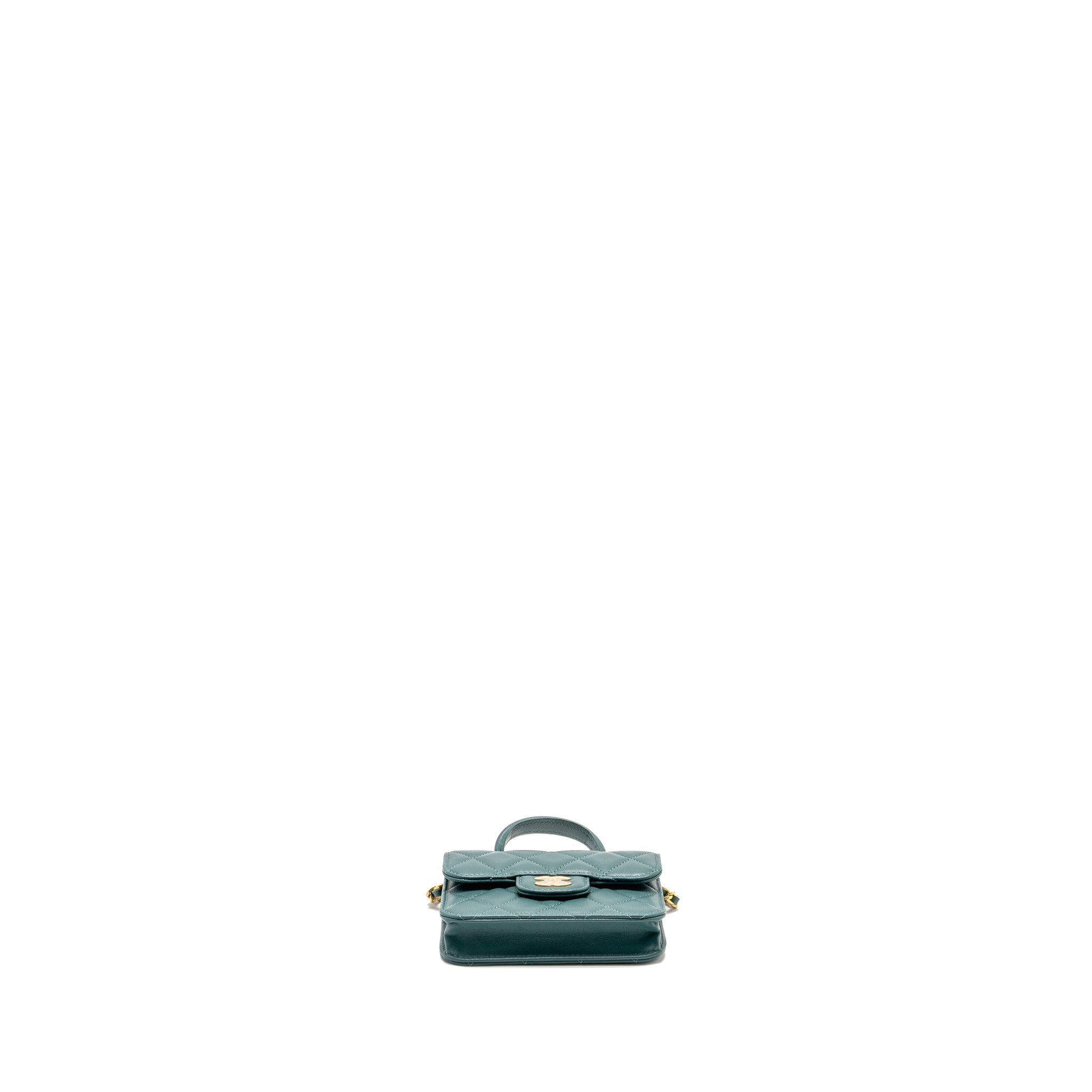 CHANEL TOP HANDLE MINI FLAP BAG LAMBSKIN GREEN GHW