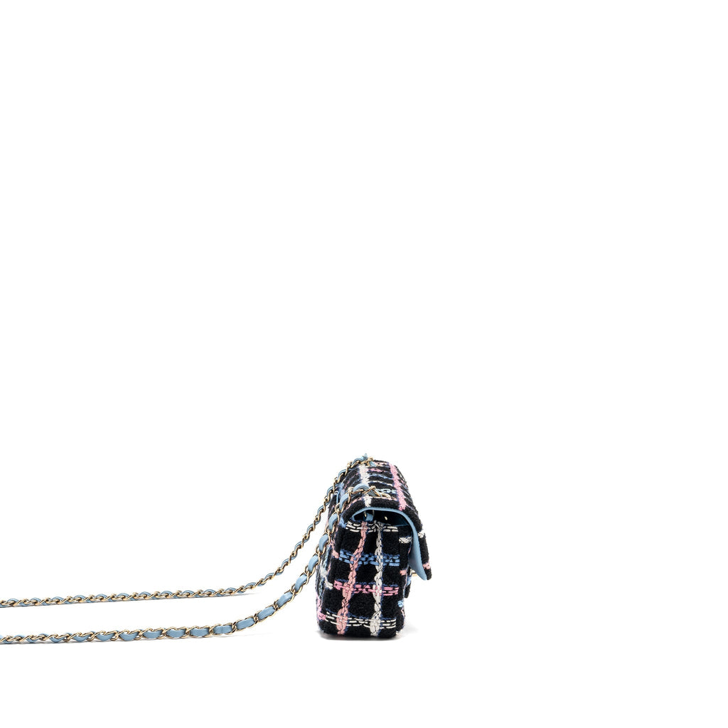 CHANEL MINI RECTANGULAR FLAP BAG TWEED BLACK MULTICOLOUR LGHW (MICROCHIP)