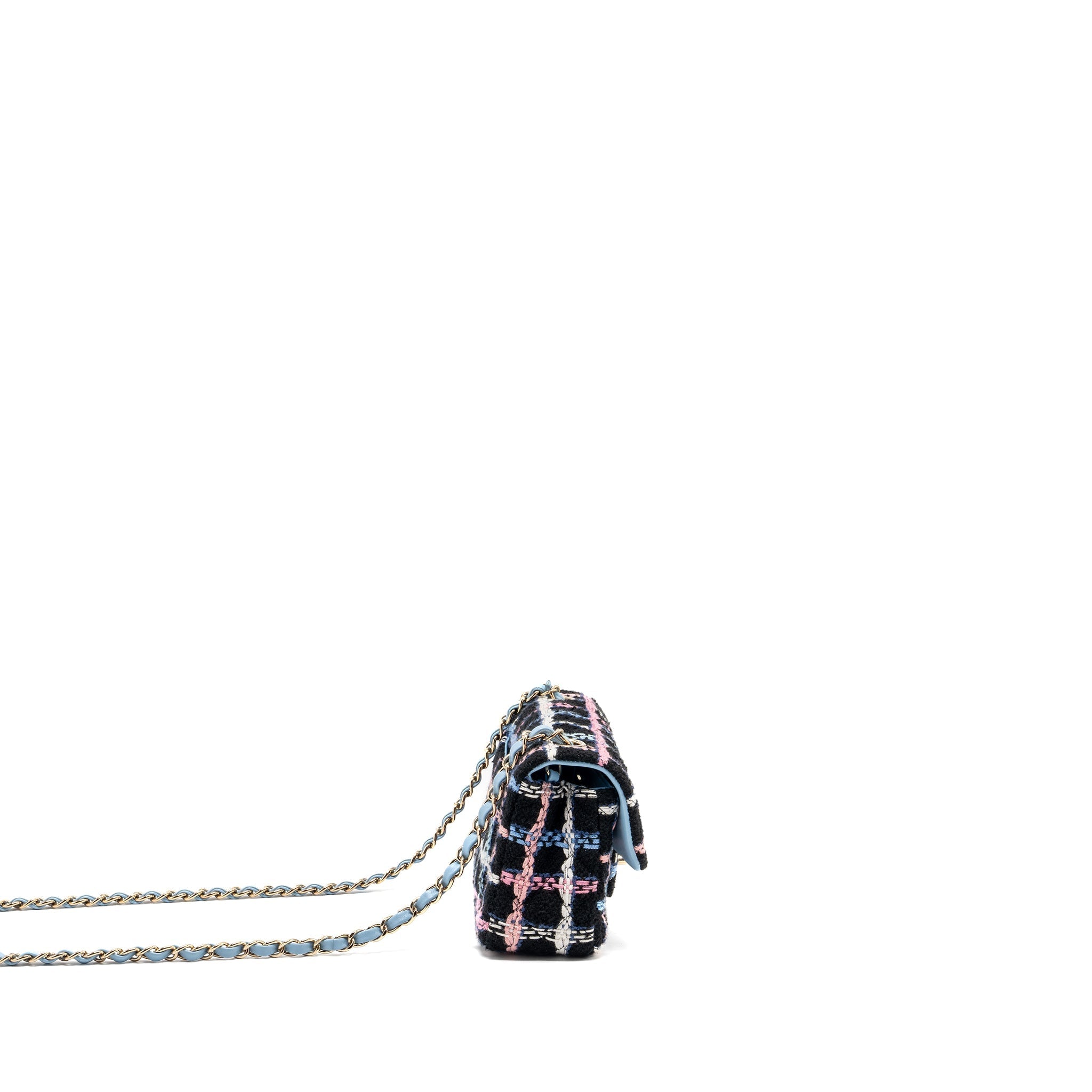 CHANEL MINI RECTANGULAR FLAP BAG TWEED BLACK MULTICOLOUR LGHW (MICROCHIP)