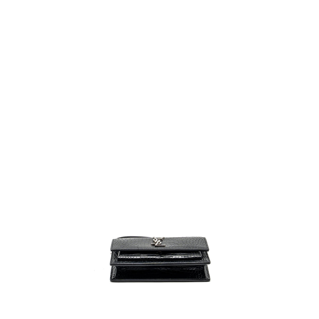 SAINT LAURENT/YSL SUNSET BAG CROC-EMBOSSED CALFSKIN BLACK SHW