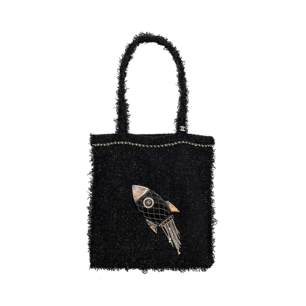CHANEL ROCKET TOTE BAG TWEED BLACK SHW