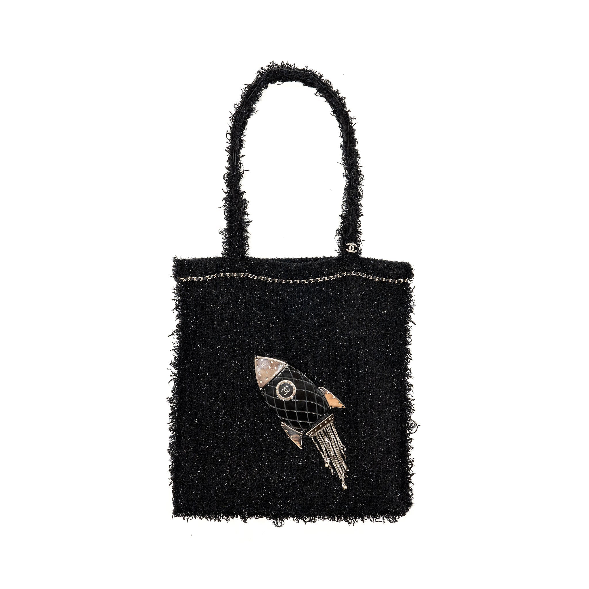 CHANEL ROCKET TOTE BAG TWEED BLACK SHW