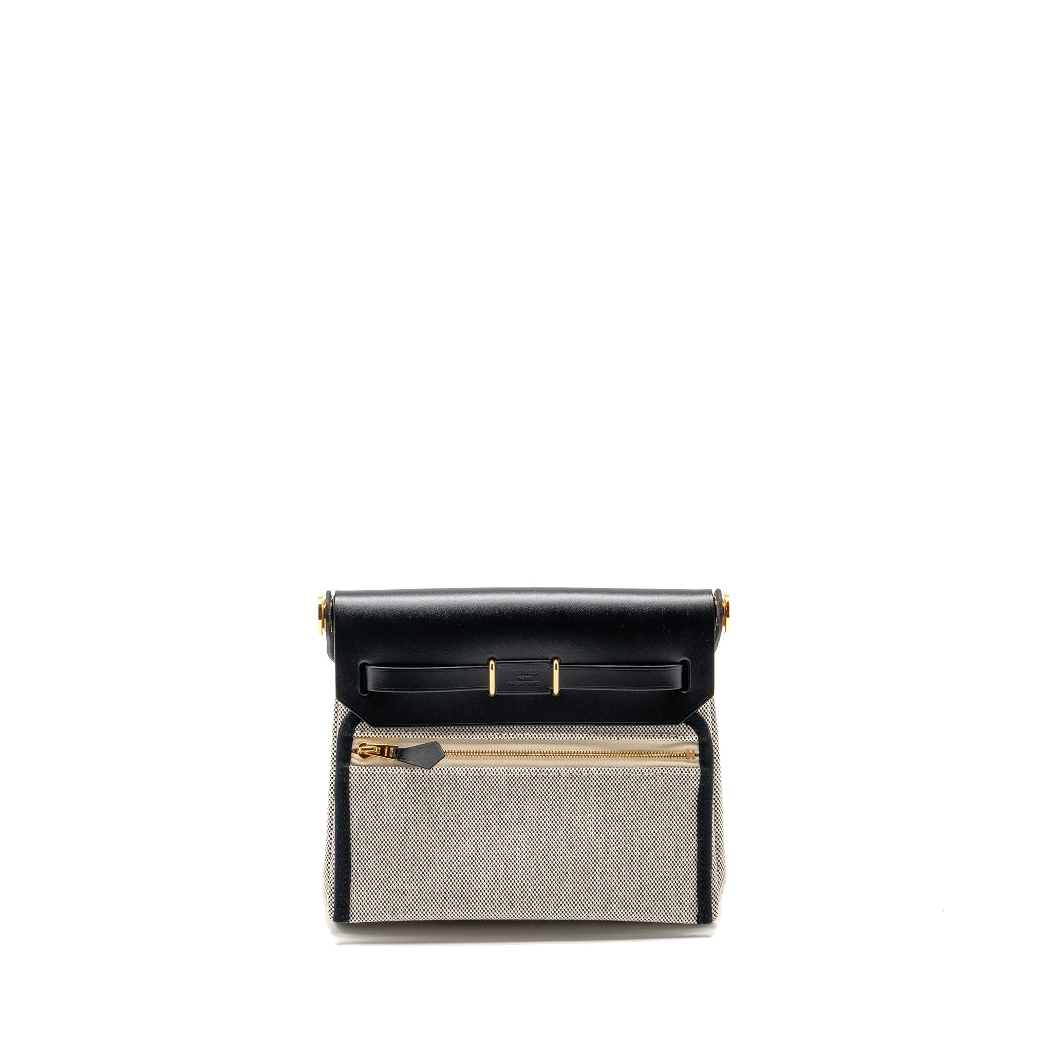 HERMES HERBAG MINI CANVAS/COWHIDE BLACK ECRU GHW