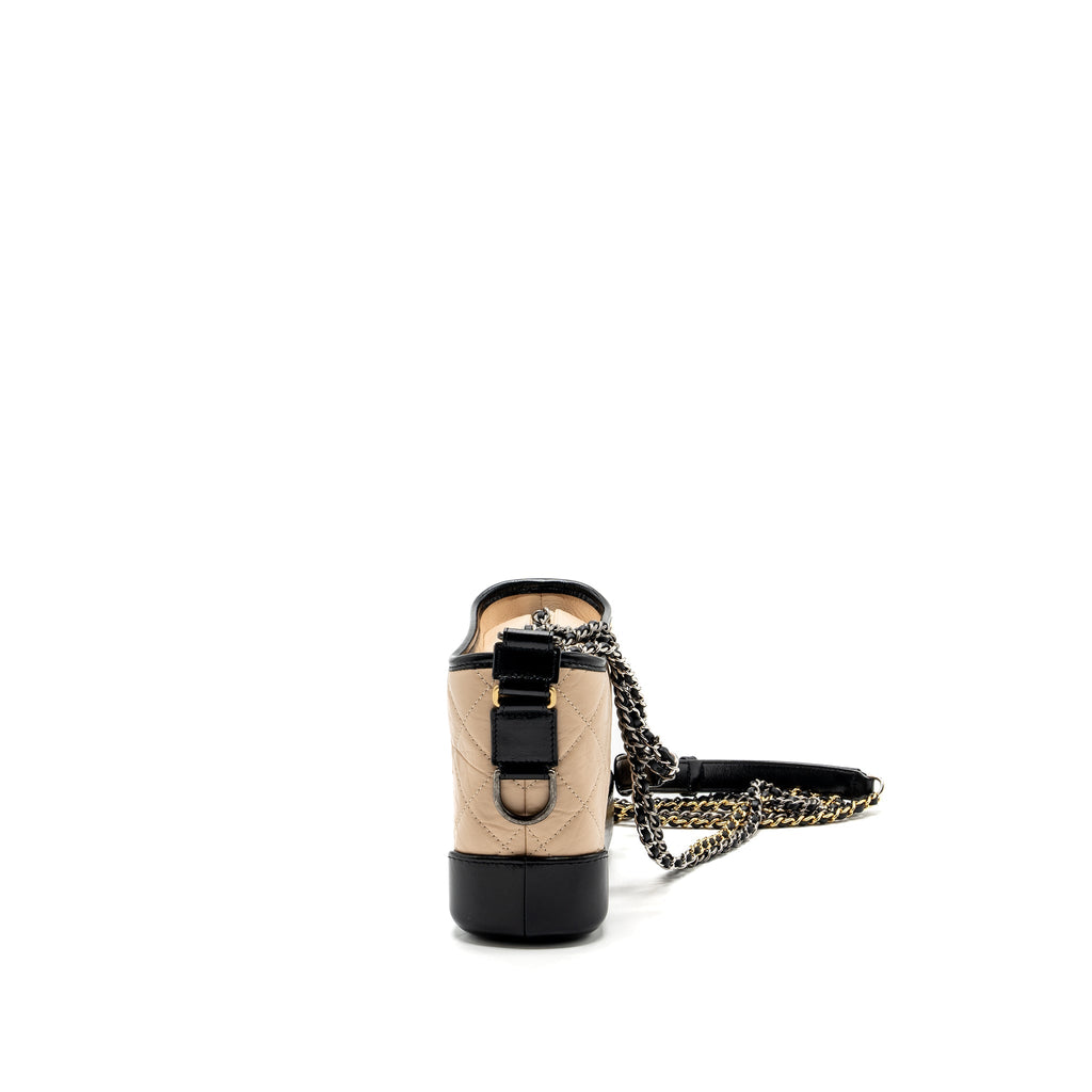 CHANEL SMALL GABRIELLE HOBO BAG AGED CALFSKIN BEIGE/BLACK MULTICOLOUR HARDWARE