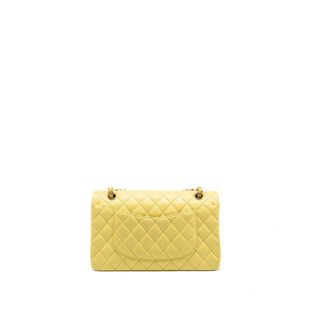 CHANEL MEDIUM CLASSIC DOUBLE FLAP BAG CAVIAR LIGHT YELLOW LGHW