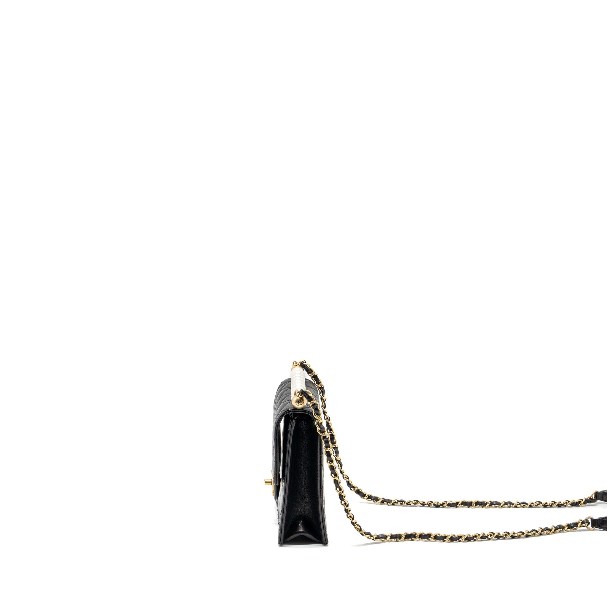 CHANEL VERTICAL PEARL FLAP BAG GOATSKIN BLACK GHW