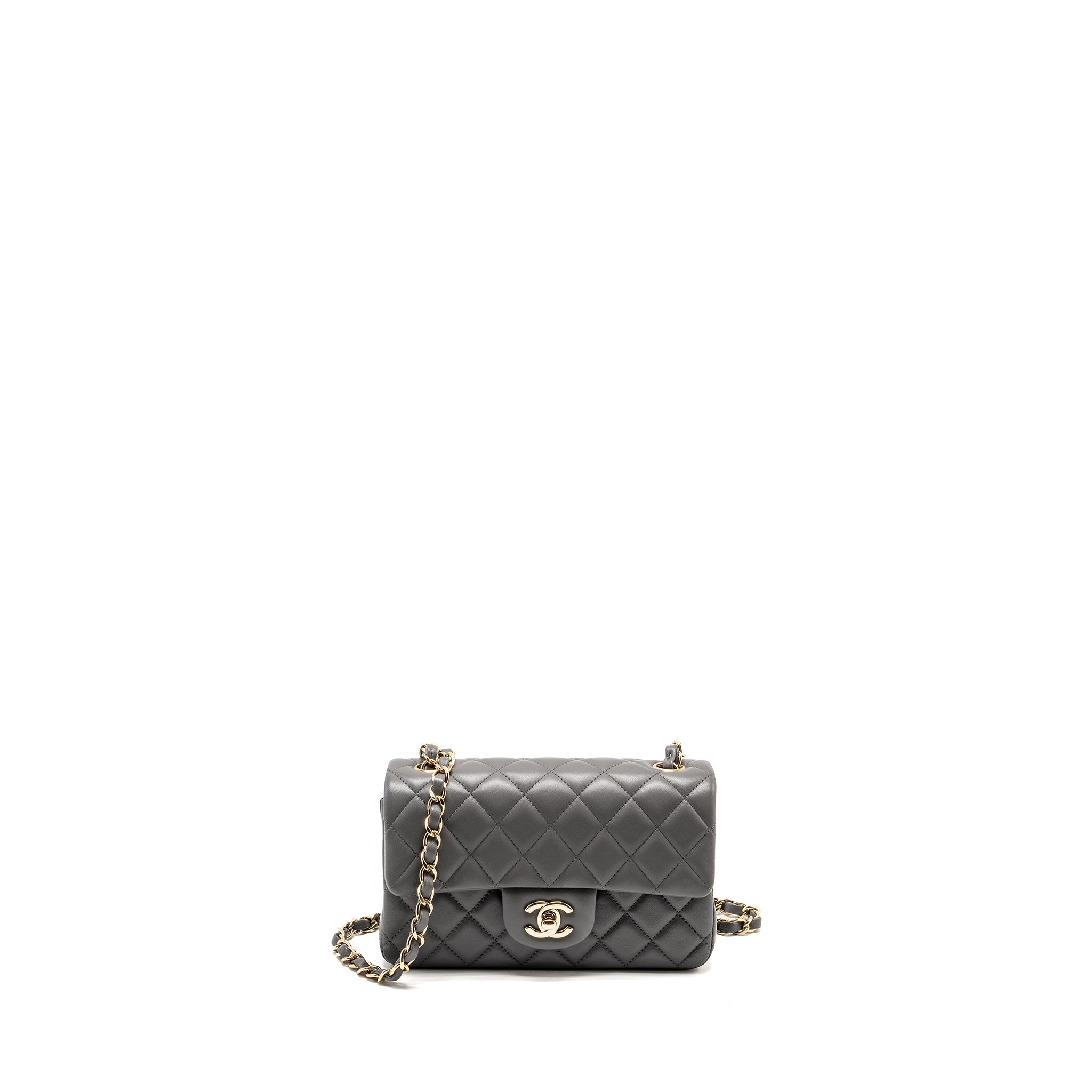 CHANEL MINI RECTANGULAR FLAP BAG LAMBSKIN GREY LGHW (MICROCHIP)