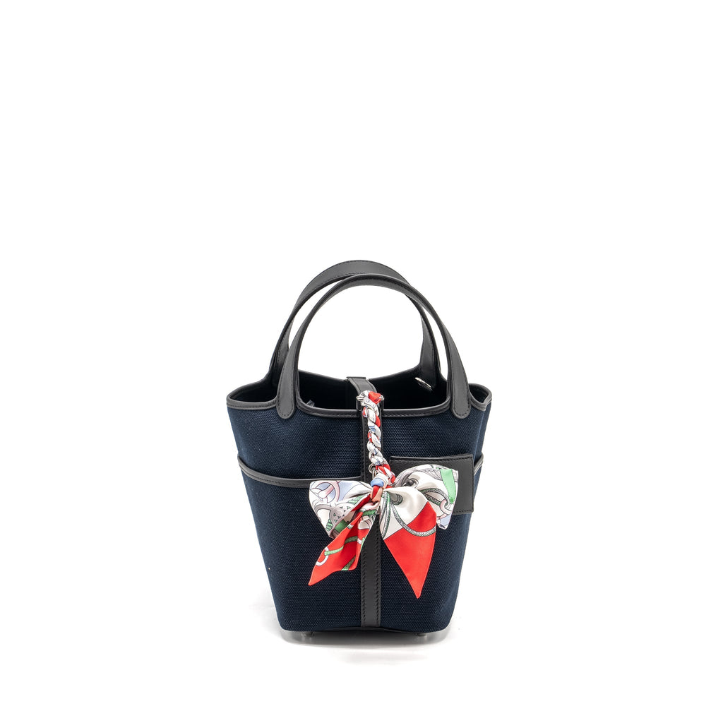 HERMES CARGO PICOTIN 18 LOCK BAG CANVAS/SWIFT BLEU MARINE/BLACK SHW