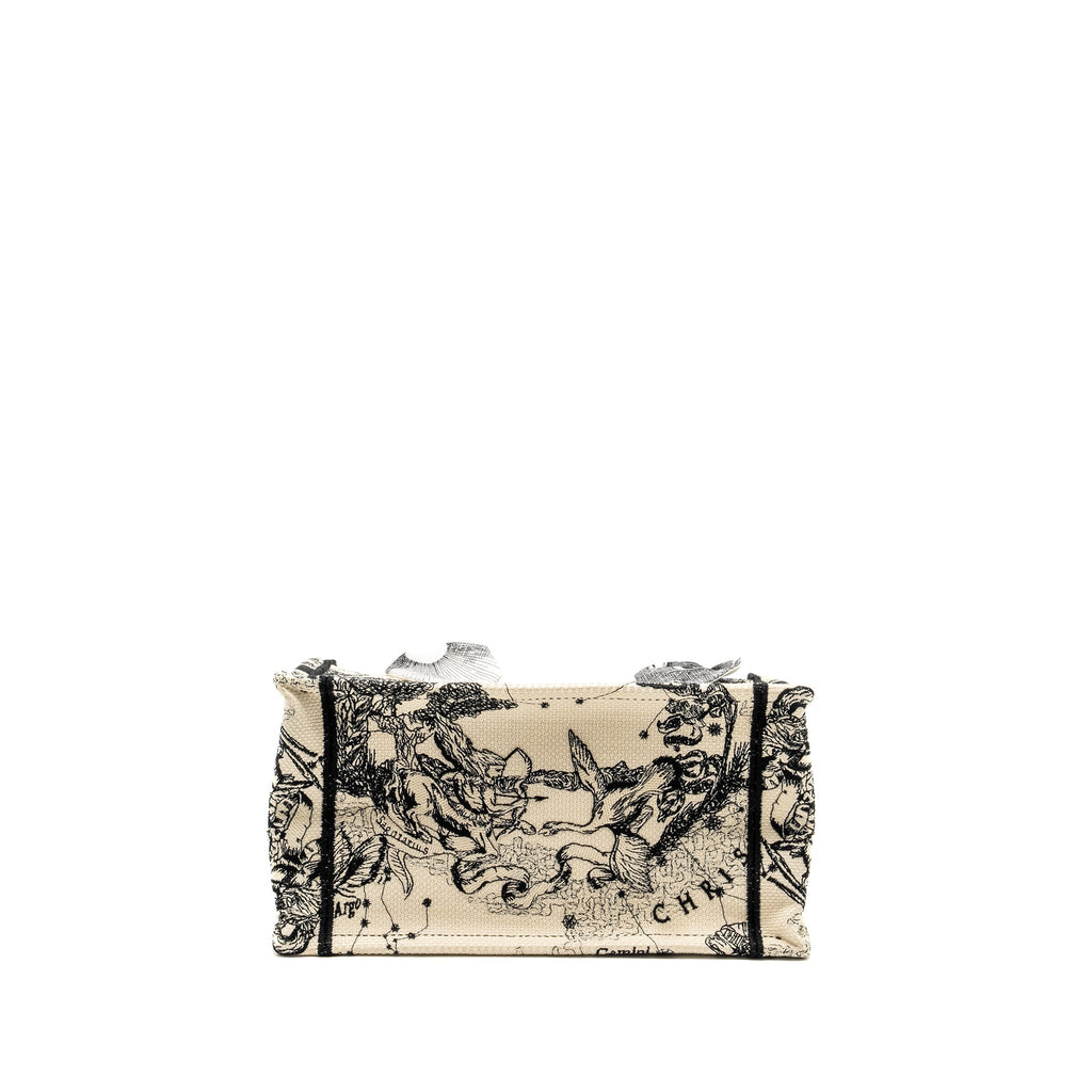 DIOR SMALL BOOK TOTE LATTE/BLACK TOILE DE JOUY ZODIAC EMBROIDERY