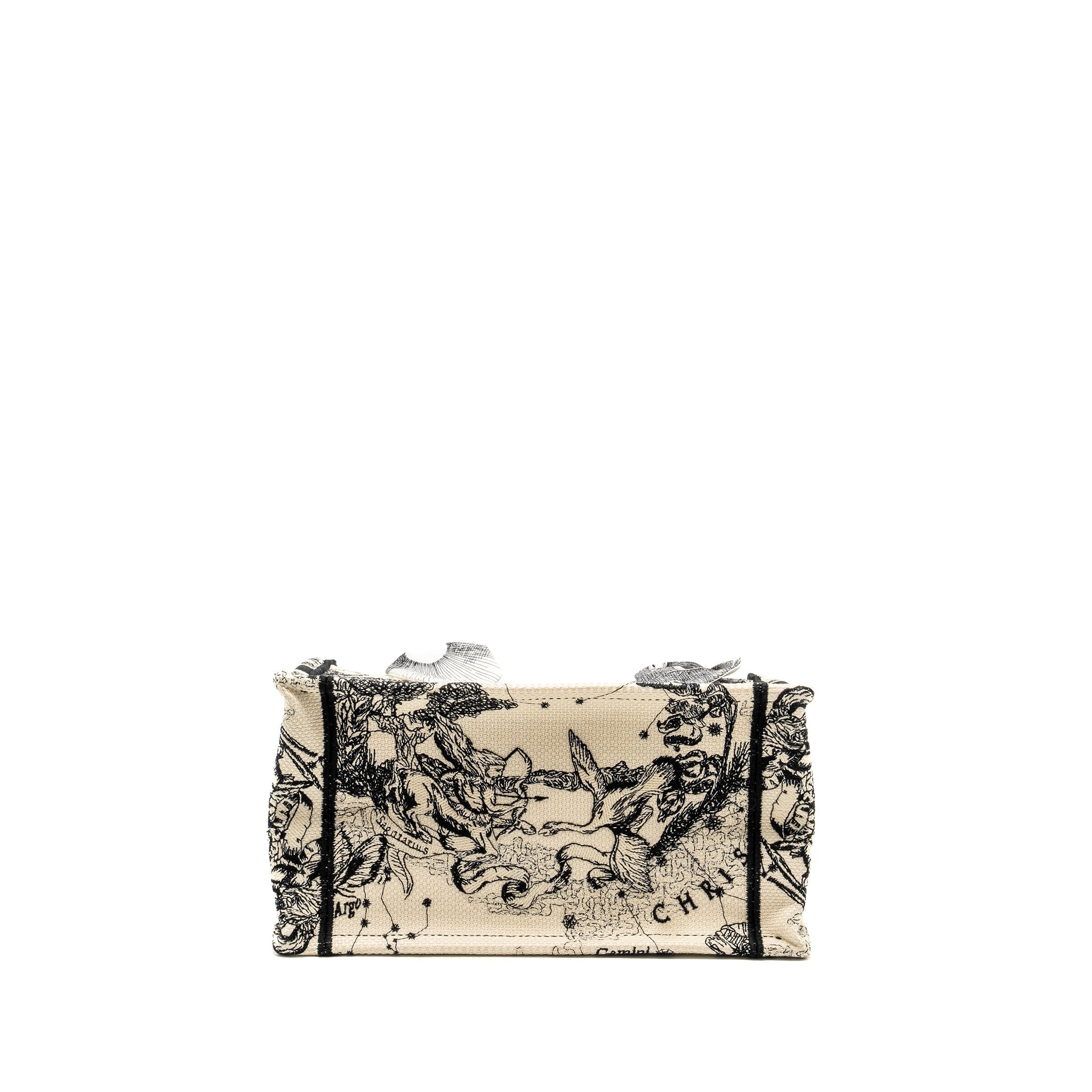 DIOR SMALL BOOK TOTE LATTE/BLACK TOILE DE JOUY ZODIAC EMBROIDERY