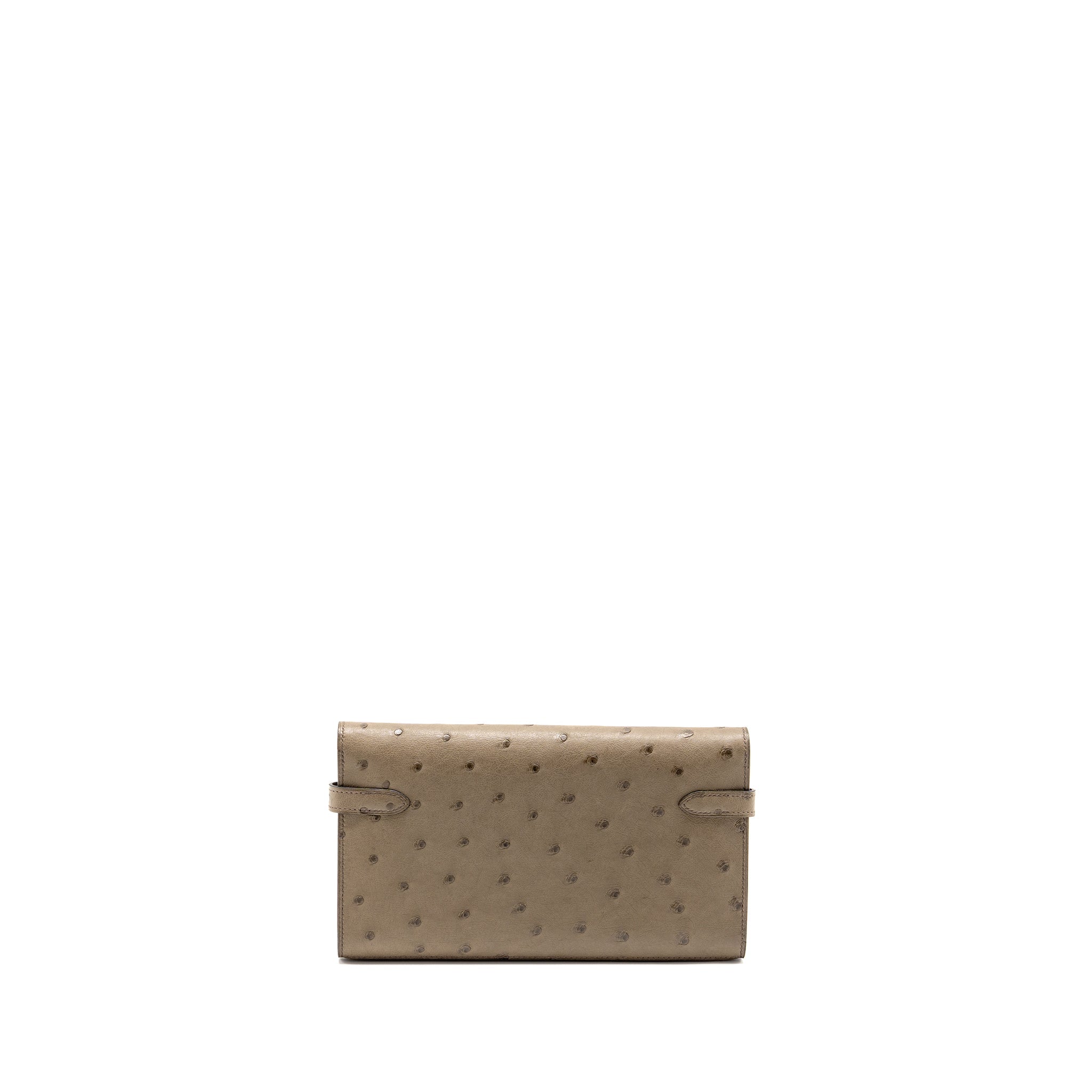 HERMES KELLY LONG WALLET OSTRICH GRIS TOURTERELLE SHW