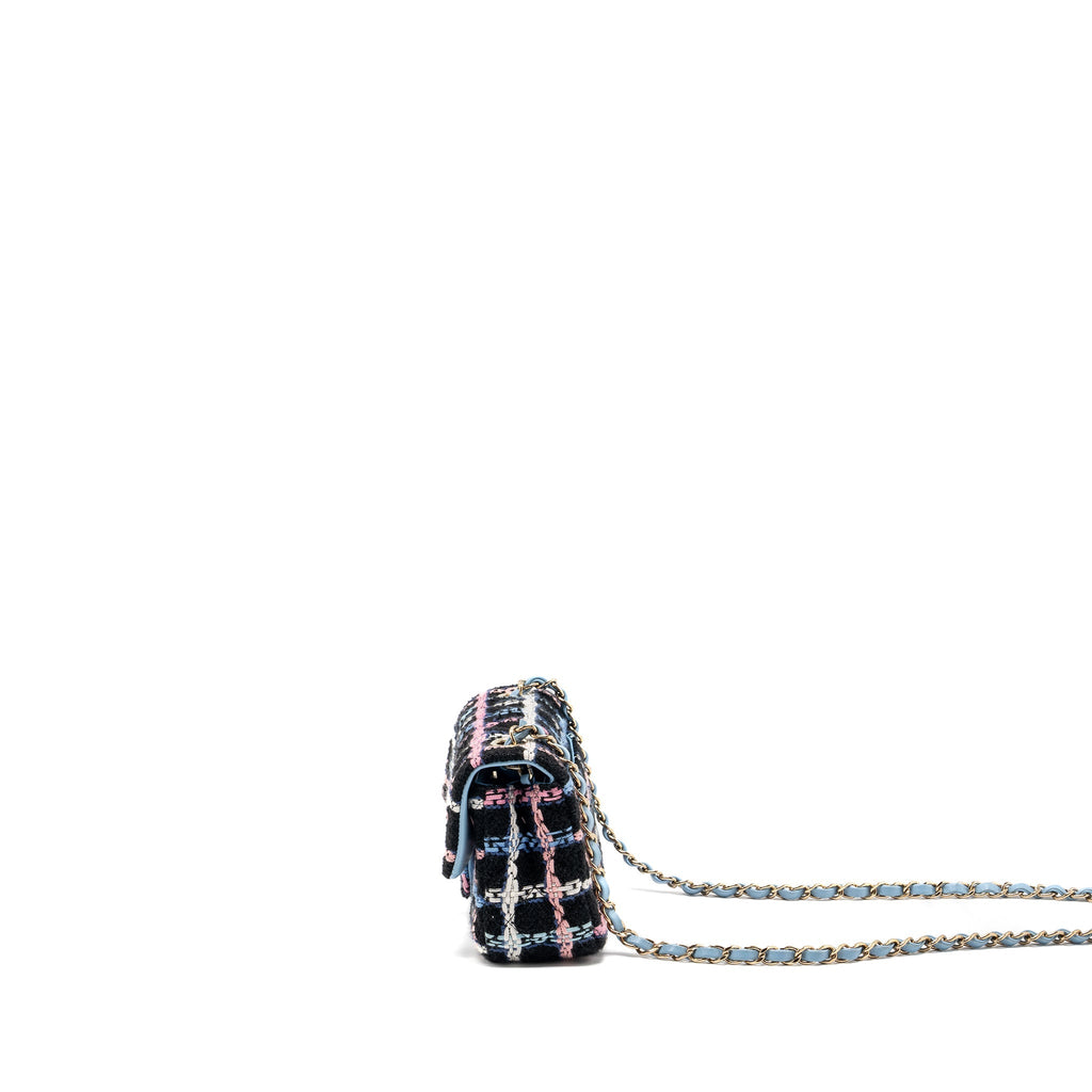 CHANEL MINI RECTANGULAR FLAP BAG TWEED BLACK MULTICOLOUR LGHW (MICROCHIP)