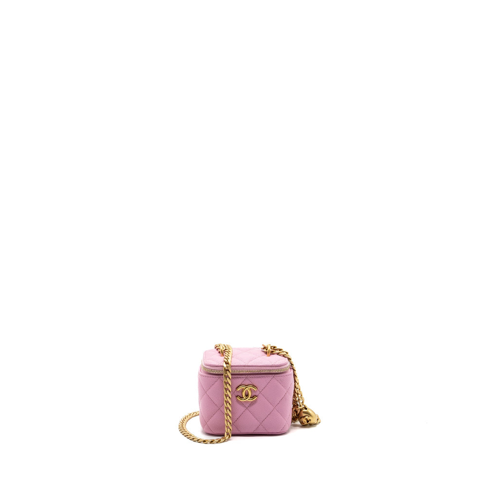 CHANEL MINI VANITY WITH CHAIN CAVIAR LIGHT PINK GHW (MICROCHIP)