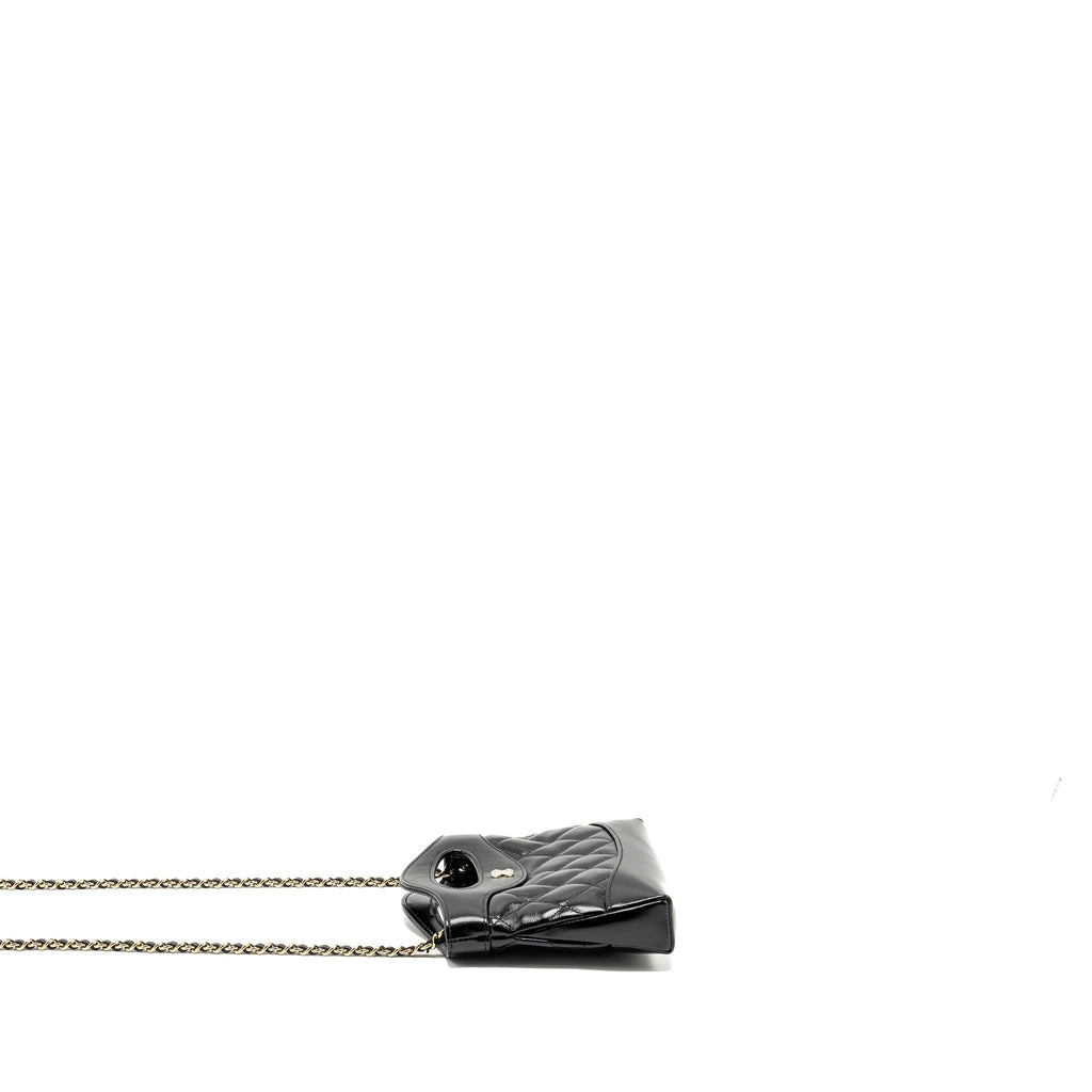 CHANEL MINI 31 CLUTCH WITH CHAIN SHINY LAMBSKIN BLACK LGHW (MICROCHIP)