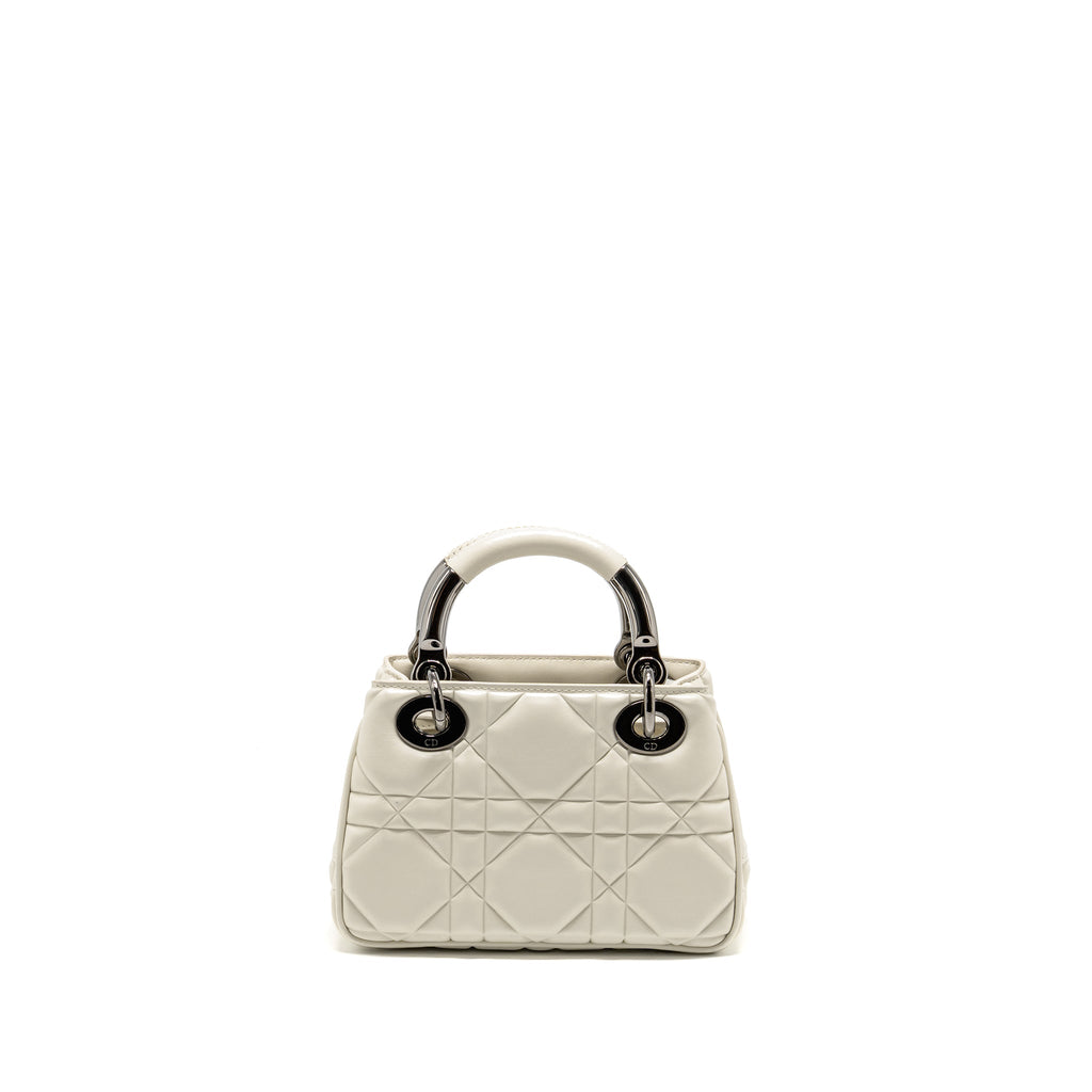 DIOR LADY 95.22 HANDBAG LAMBSKIN WHITE WITH BLACK HARDWARE