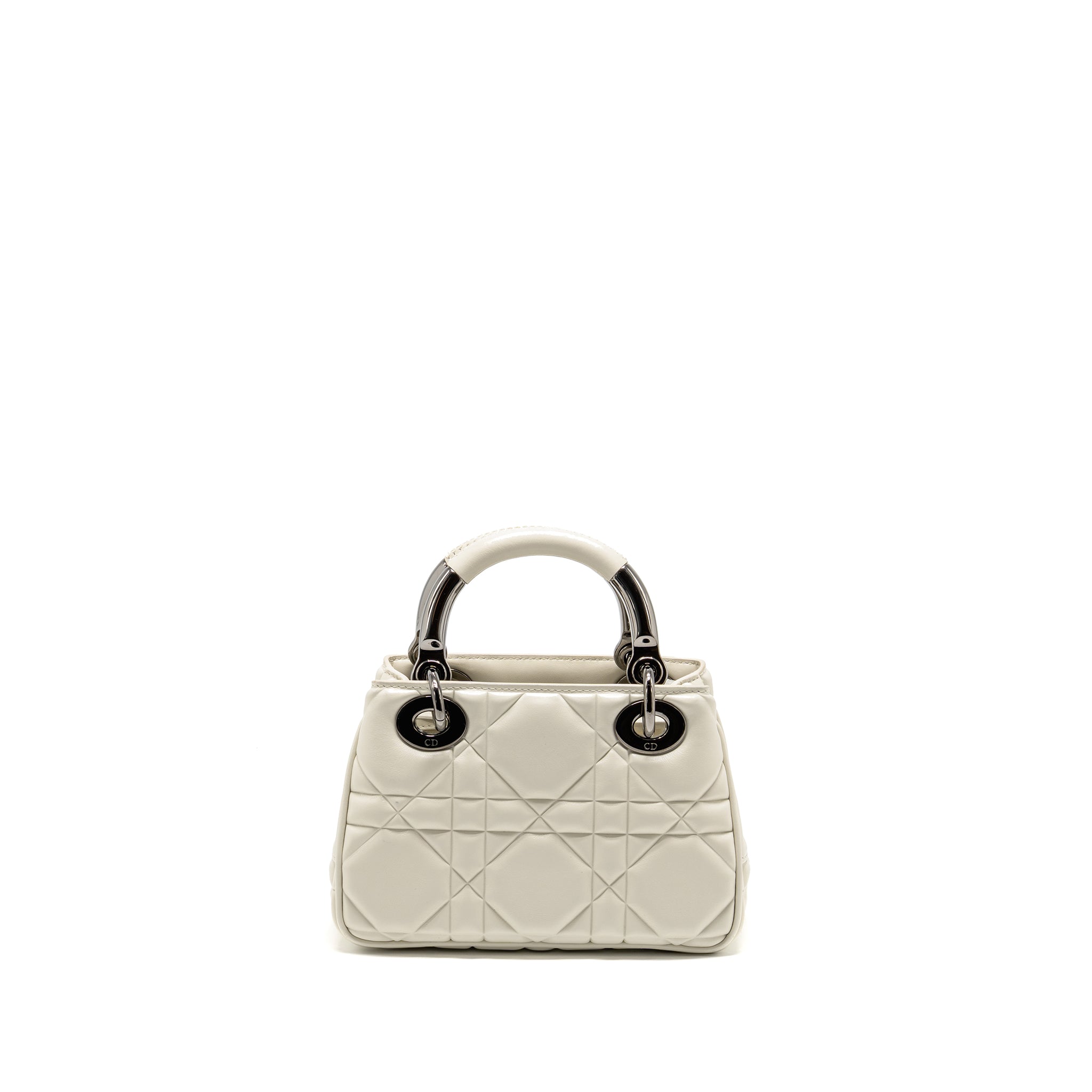 DIOR LADY 95.22 HANDBAG LAMBSKIN WHITE WITH BLACK HARDWARE
