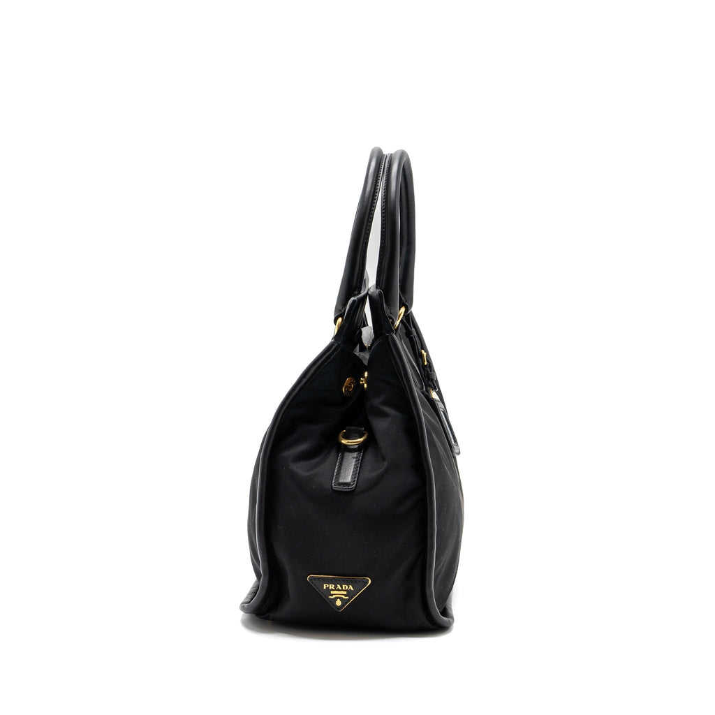 PRADA TOTE BAG NYLON / LEATHER BLACK GHW