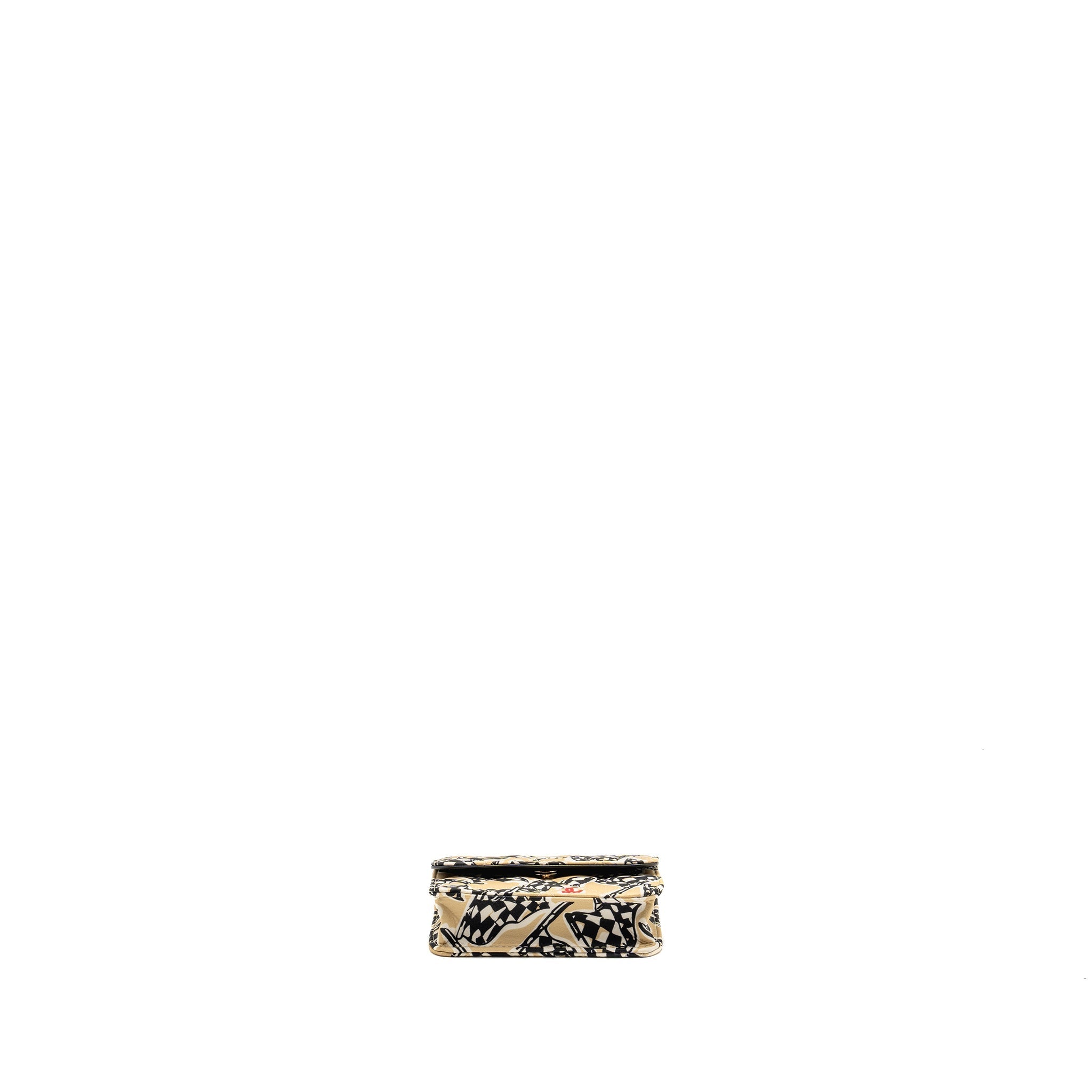 CHANEL MINI FLAP CLUTCH WITH CHAIN FABRIC BEIGE/MULTICOLOUR LGHW(MICROCHIP)
