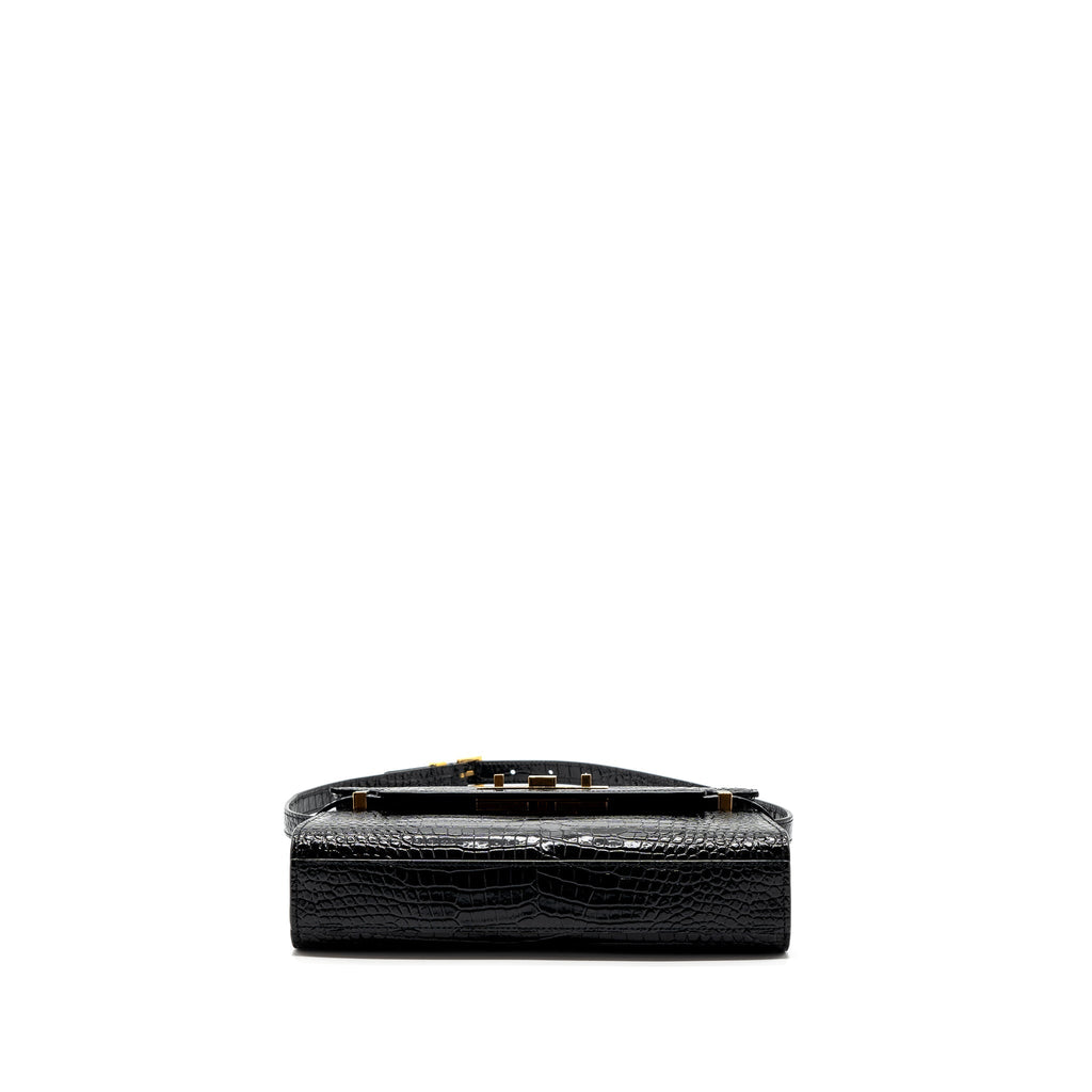 SAINT LAURENT MANHATTAN SHOULDER BAG CROCODILE-EMBOSSED BLACK GHW
